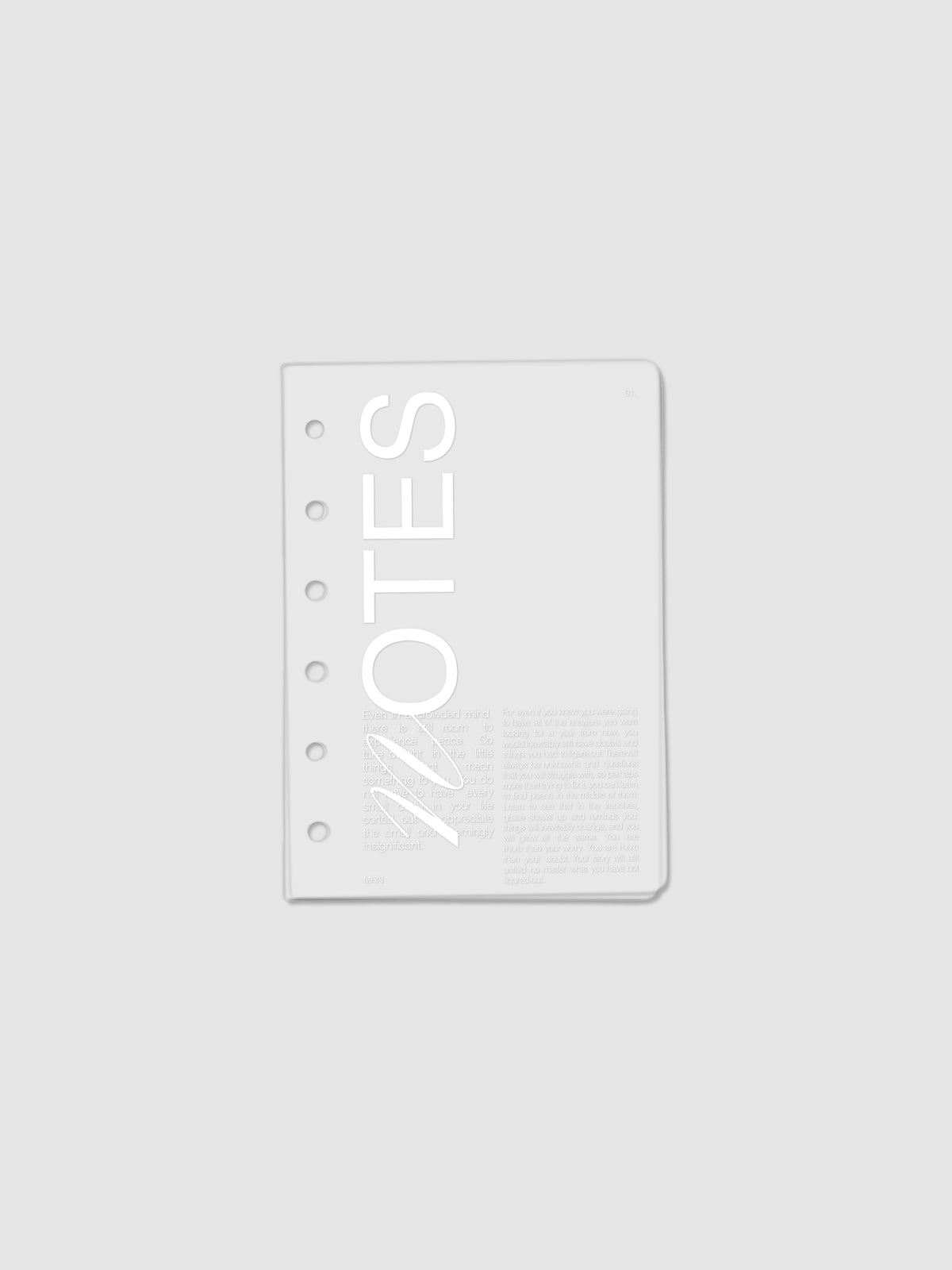 Clear plastic planner cover with white printed text shown pre-punched for Pocket 6-ring planners.