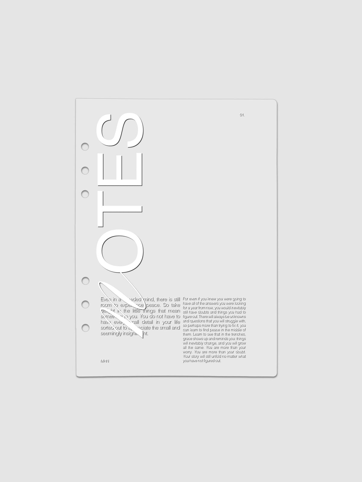 Clear plastic planner cover with white printed text shown pre-punched for A5 6-ring planners.