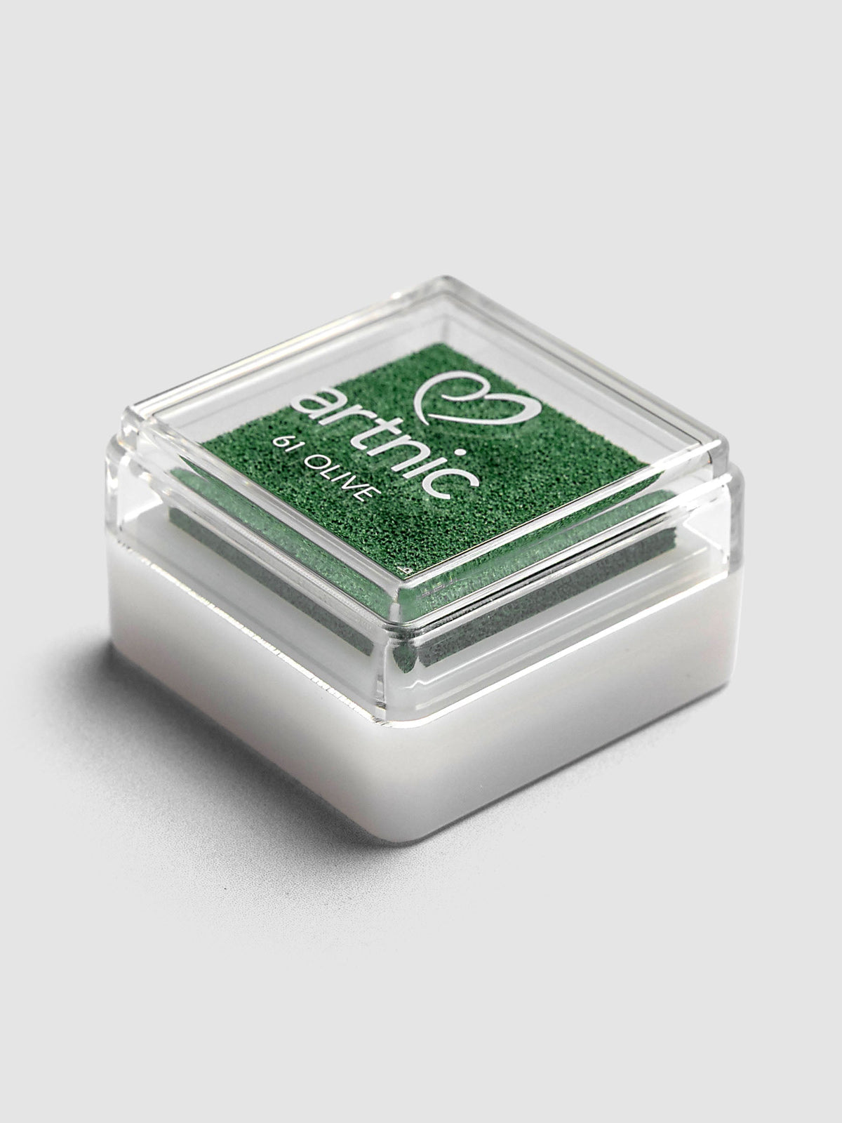 Artnic Stamp Ink Pad in olive seen from above with cover removed