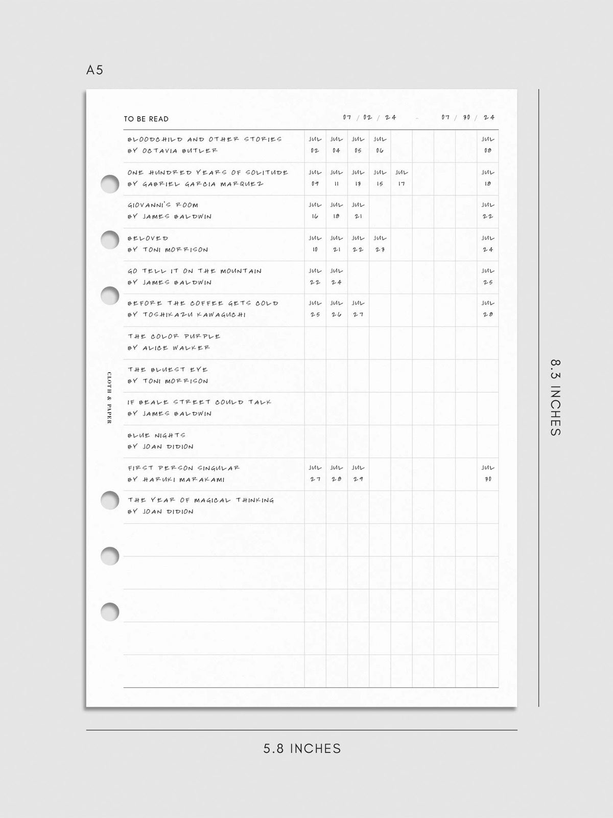 Digital mockup of insert in A5.
