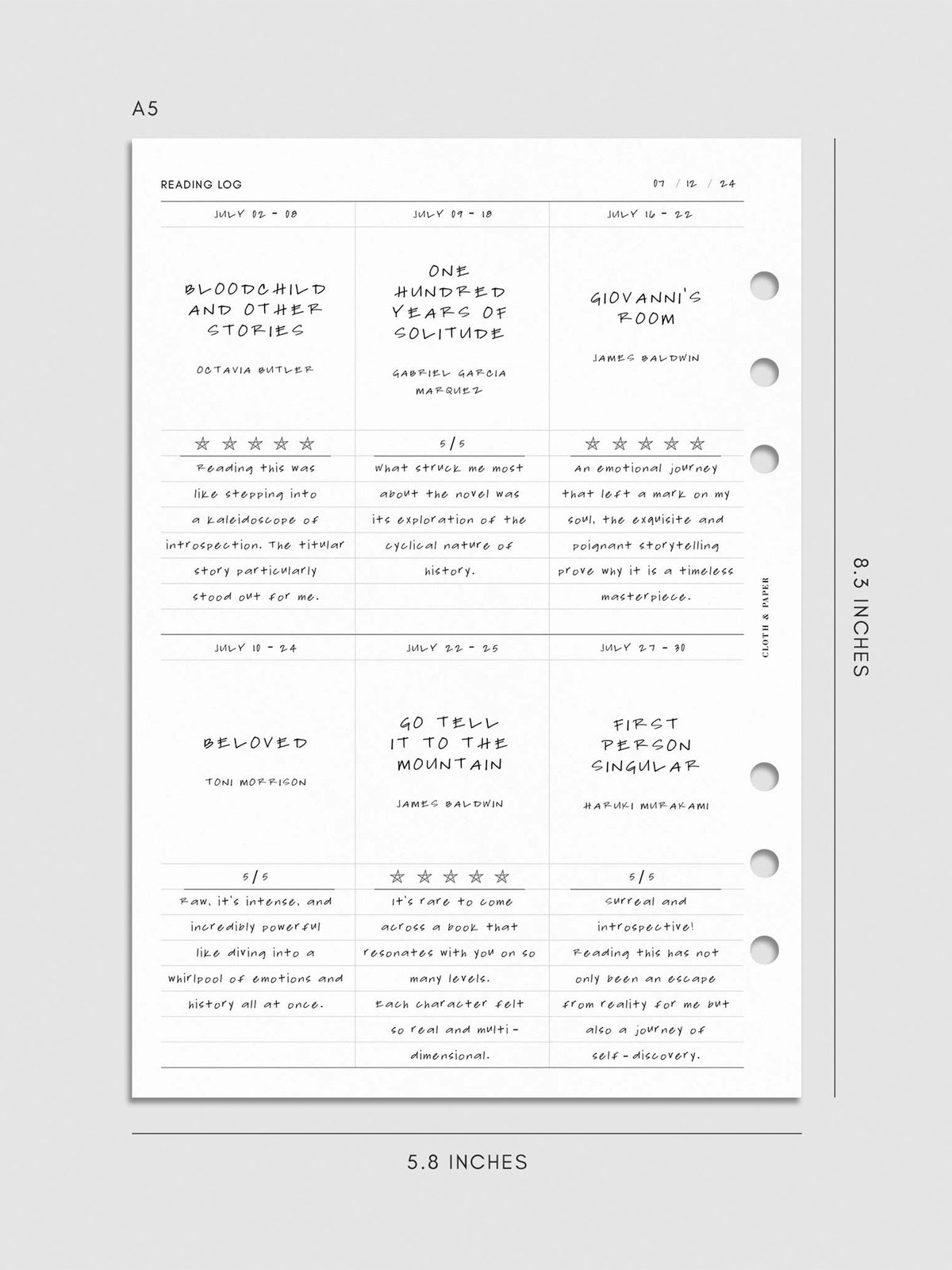 Digital mockup of insert in A5.