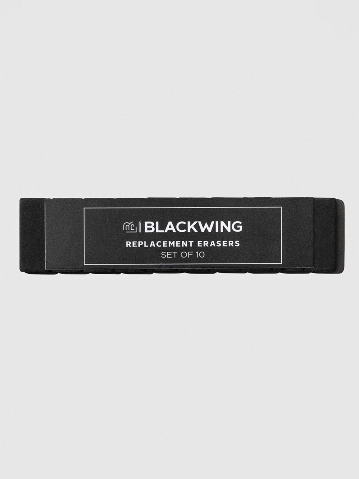 The image shows the black color variant of a set of 10 blackwing replacement erasers.