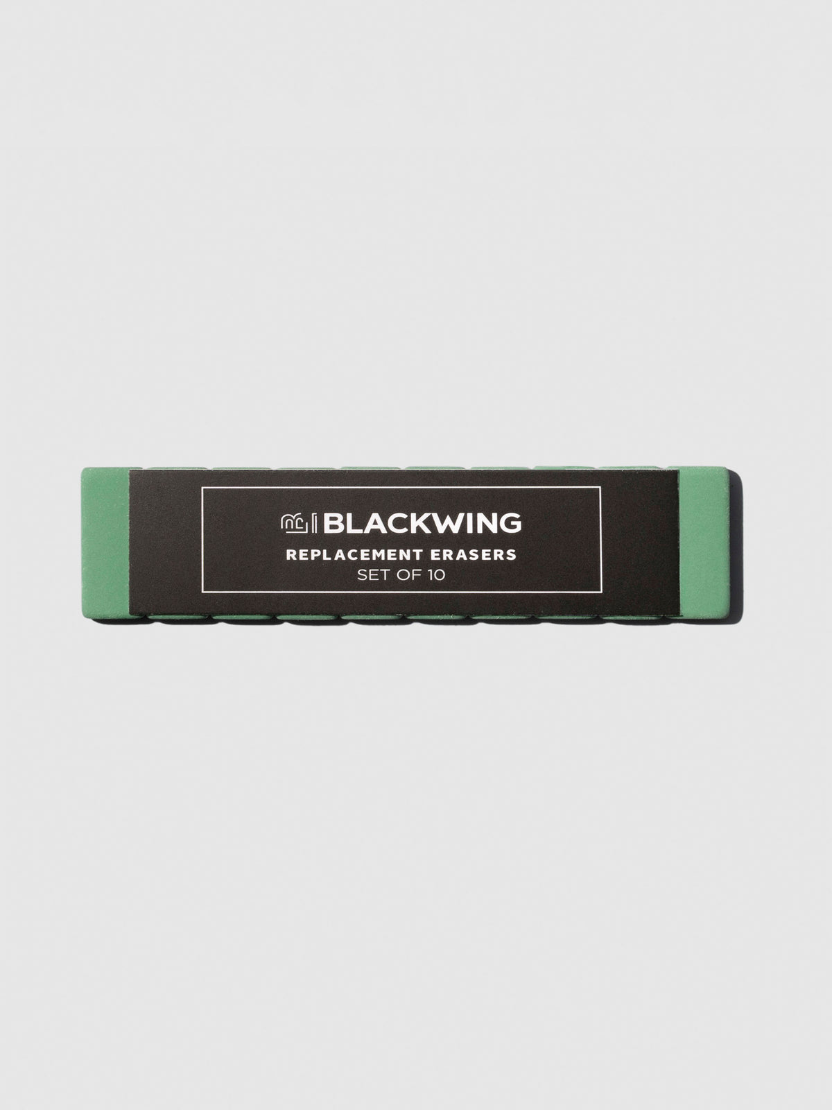 The image shows the green color variant of a set of 10 blackwing replacement erasers.