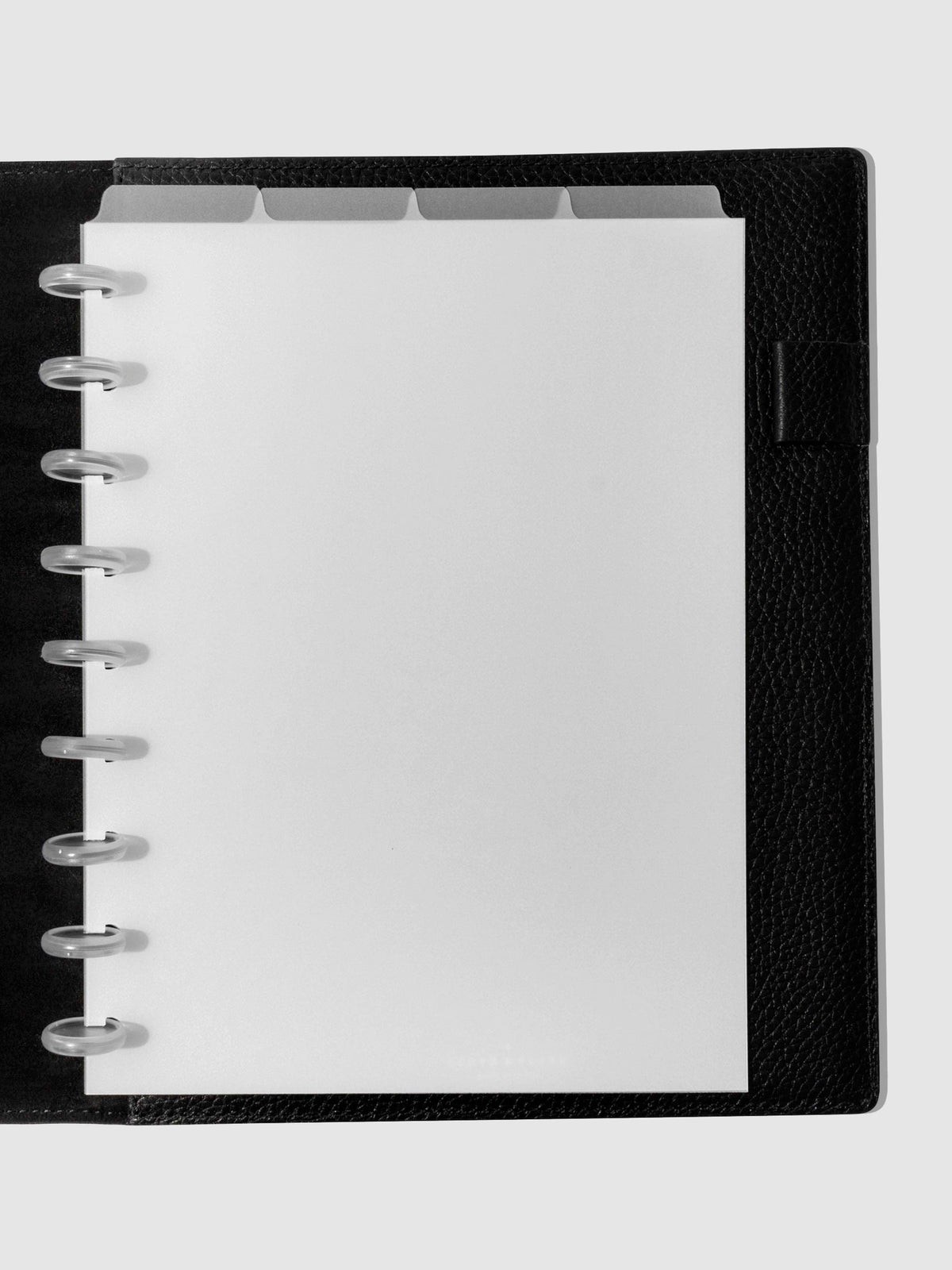 HP Classic Dividers in use inside a black leather planner.