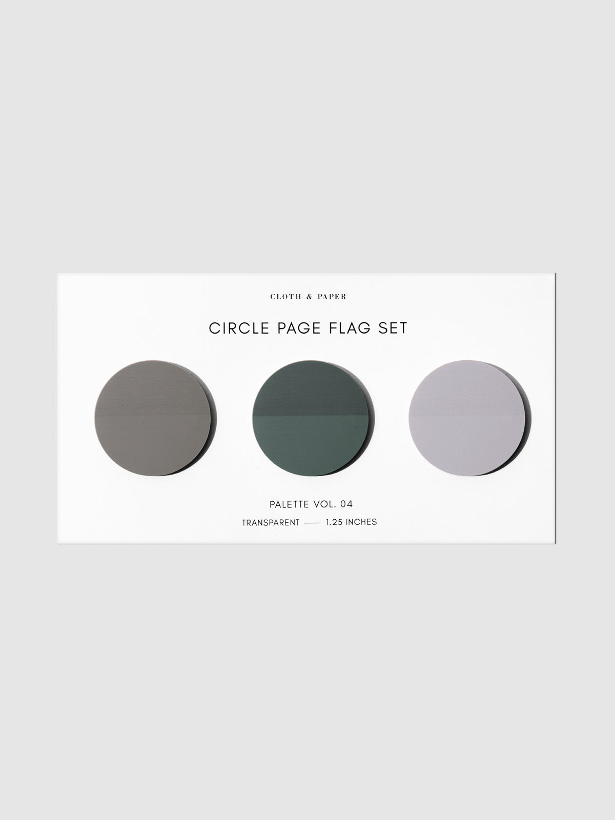 Page flags on their backing on a neutral background. Pictured is color set Volume 04.