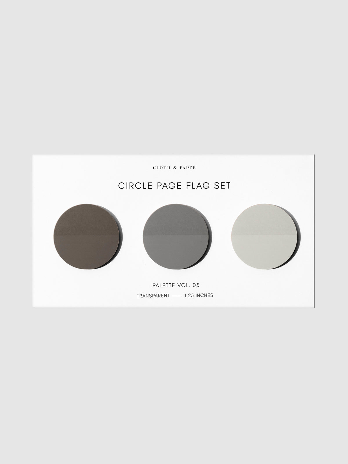 Page flags on their backing on a neutral background. Pictured is color set Volume 05.