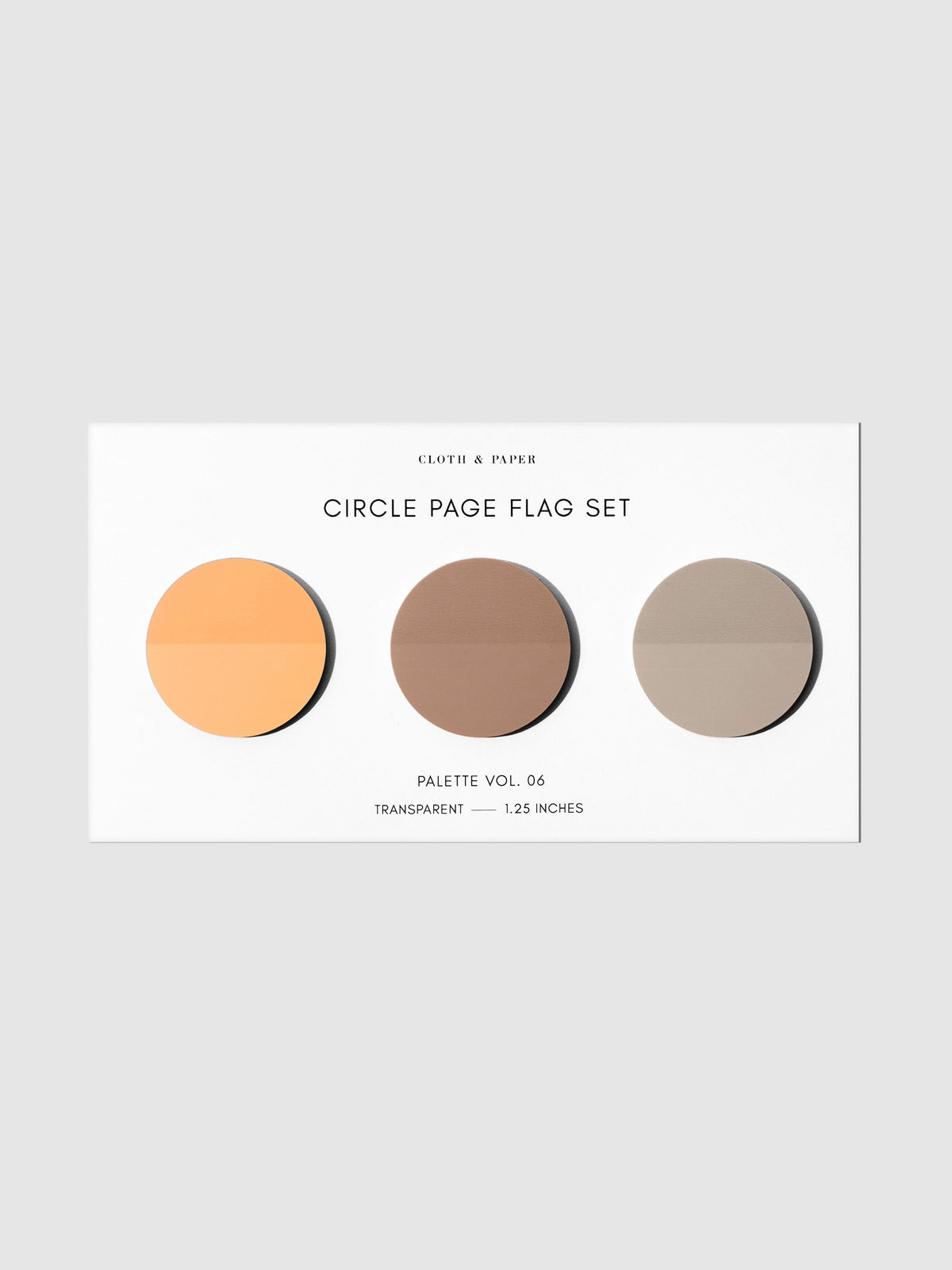 Page flags on their backing on a neutral background. Pictured is color set Volume 06