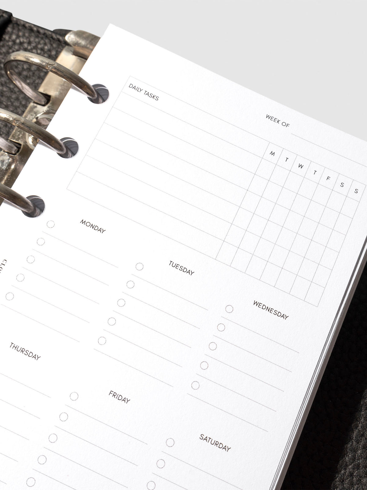 Insert in use inside a black leather planner.