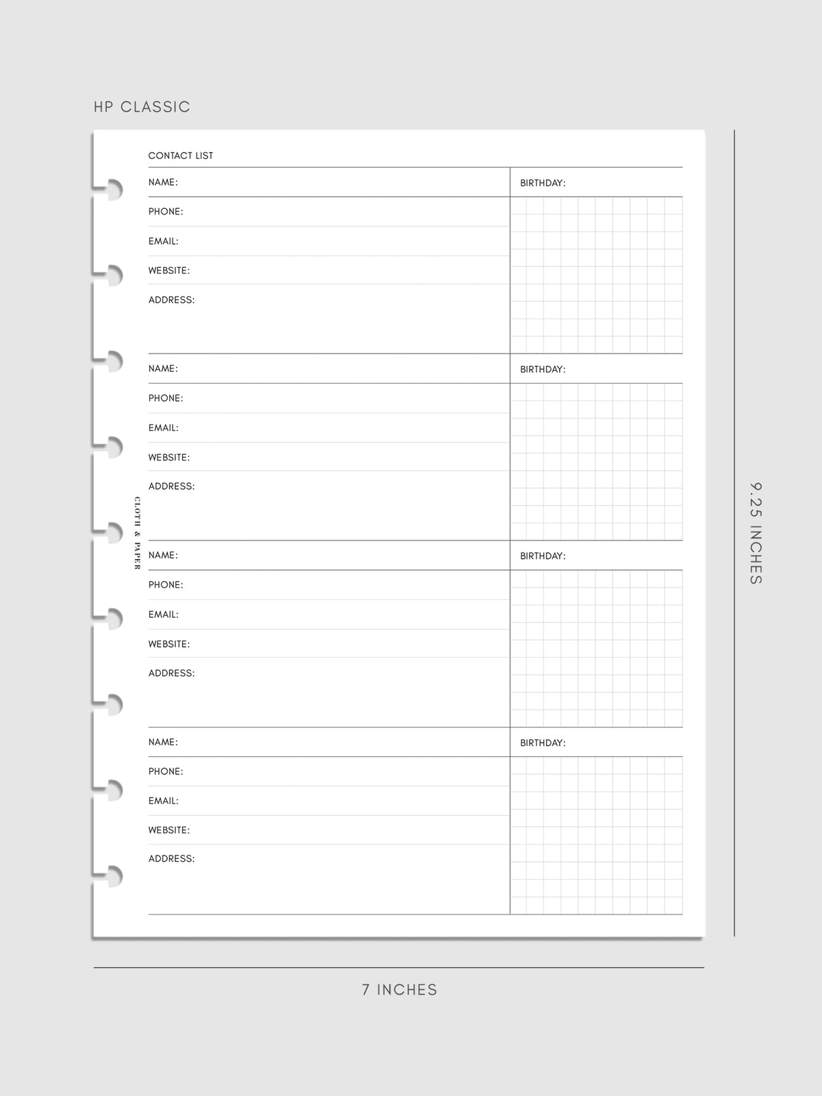 Contact List Planner Inserts | Refreshed Design
