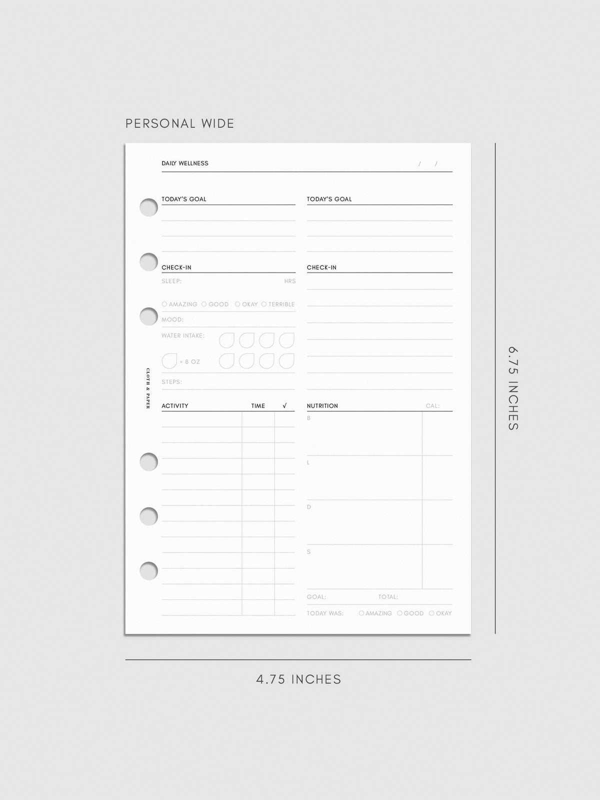 Digital mockup of insert in Personal Wide.