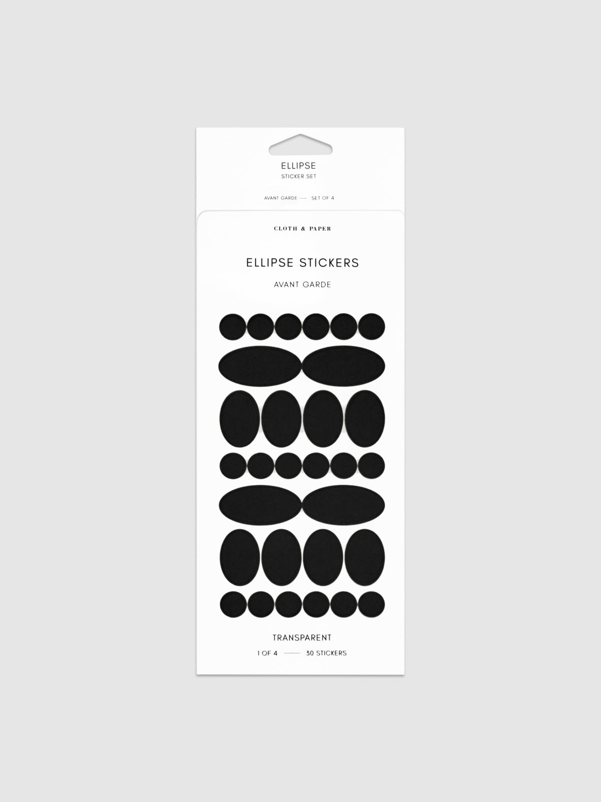 Avant Garde stickers in their packaging on a neutral background.