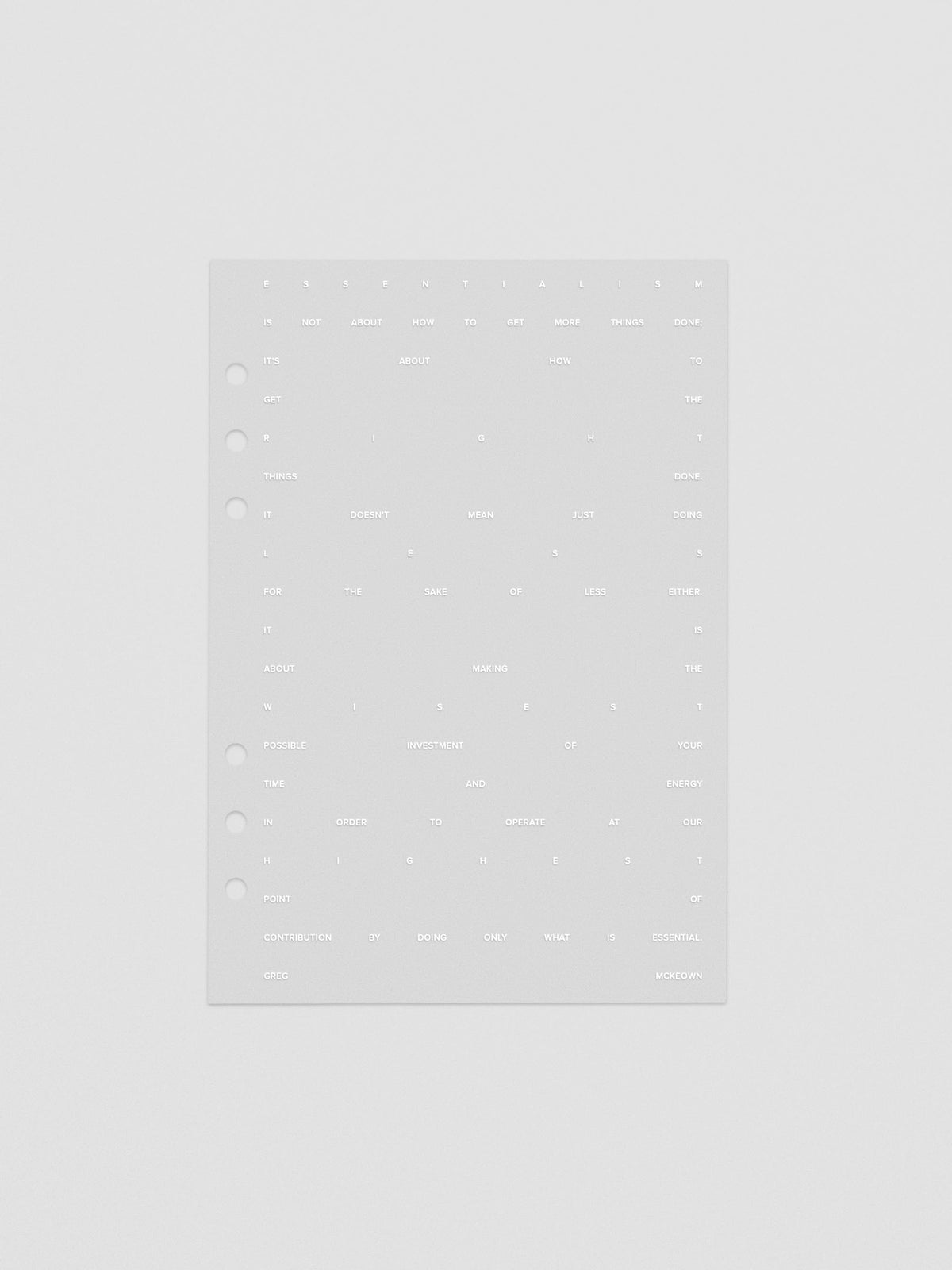 Essentialism Dashboard Duo reading "moins mai mieux" in size A5; transparent layer only.