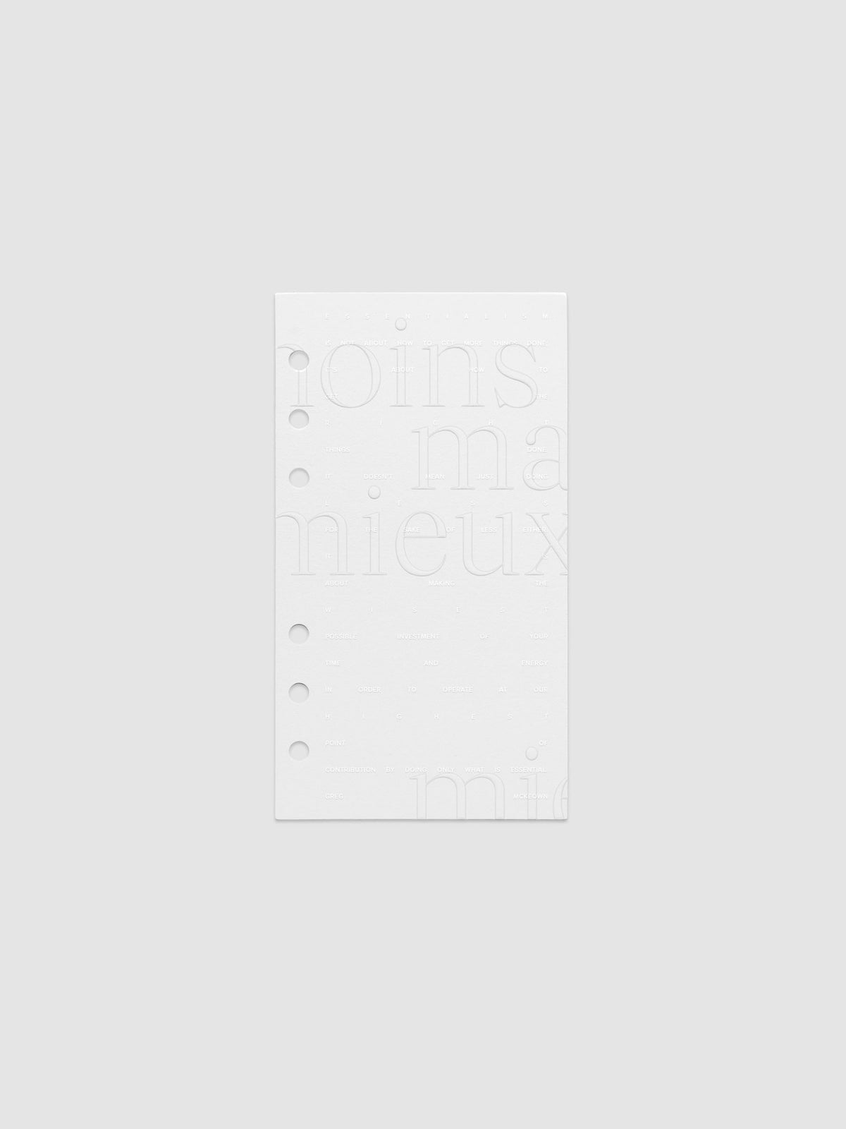 Essentialism Dashboard Duo reading "moins mai mieux" in size Personal.
