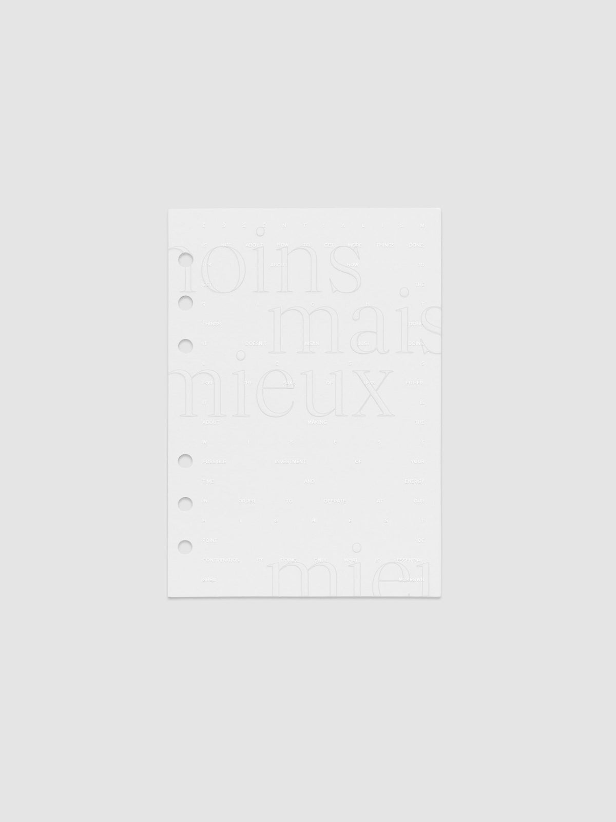 Essentialism Dashboard Duo reading "moins mai mieux" in size Personal Wide.