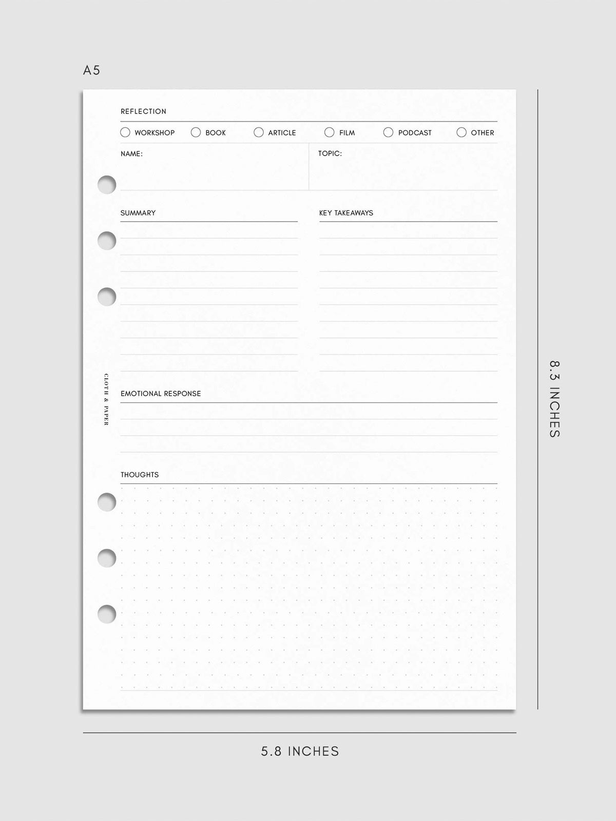 Digital mockup of insert sized A5.