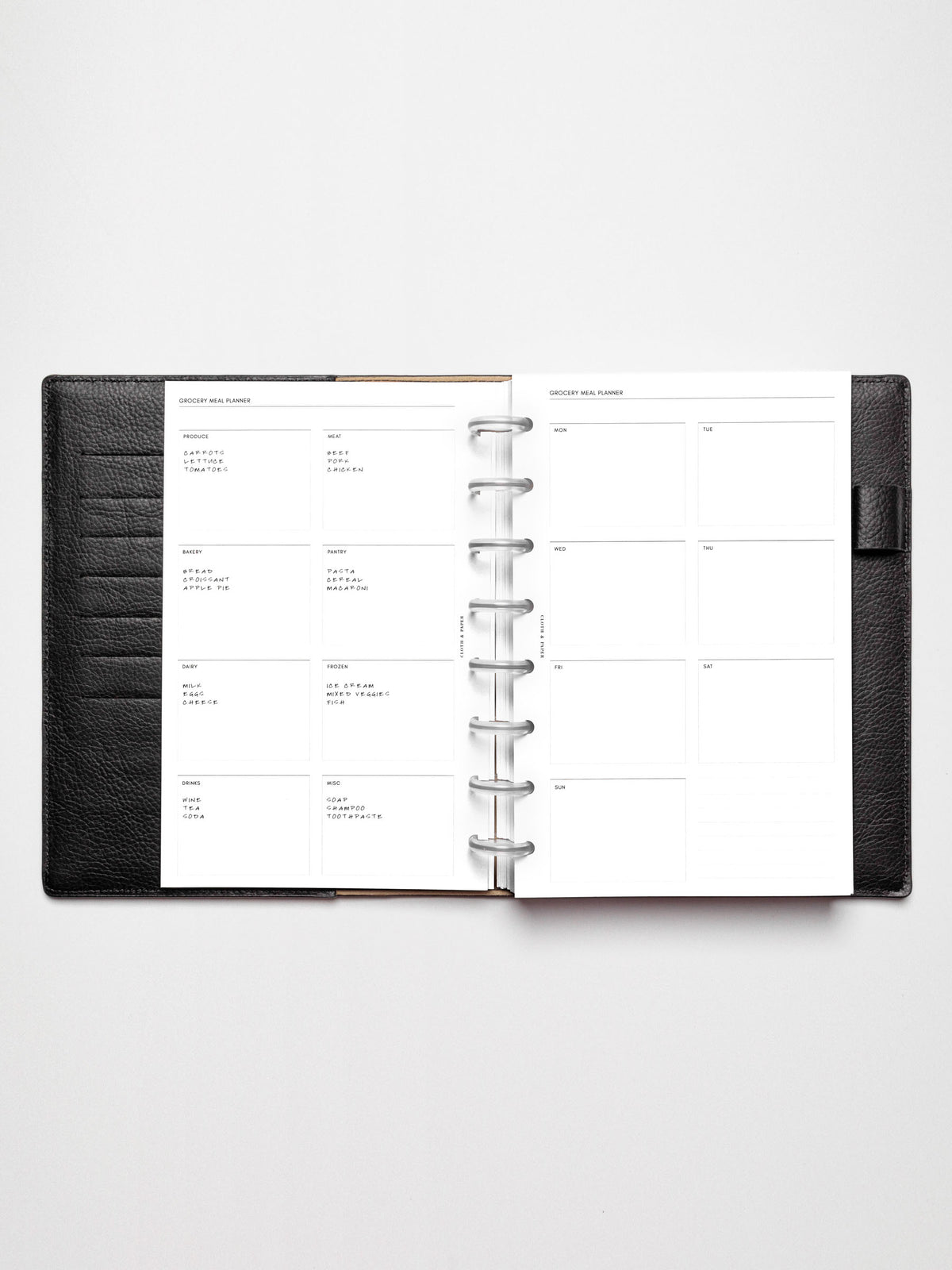 Grocery Meal Planner Insert inside an opened planner.