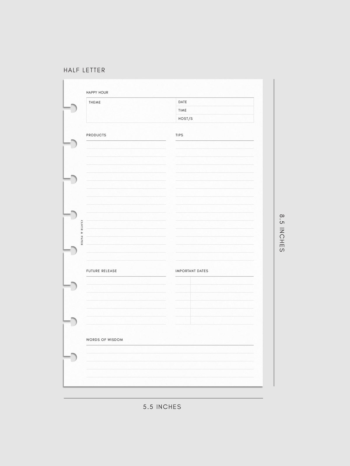 Mockup of Happy Hour Notes Inserts in Half Letter