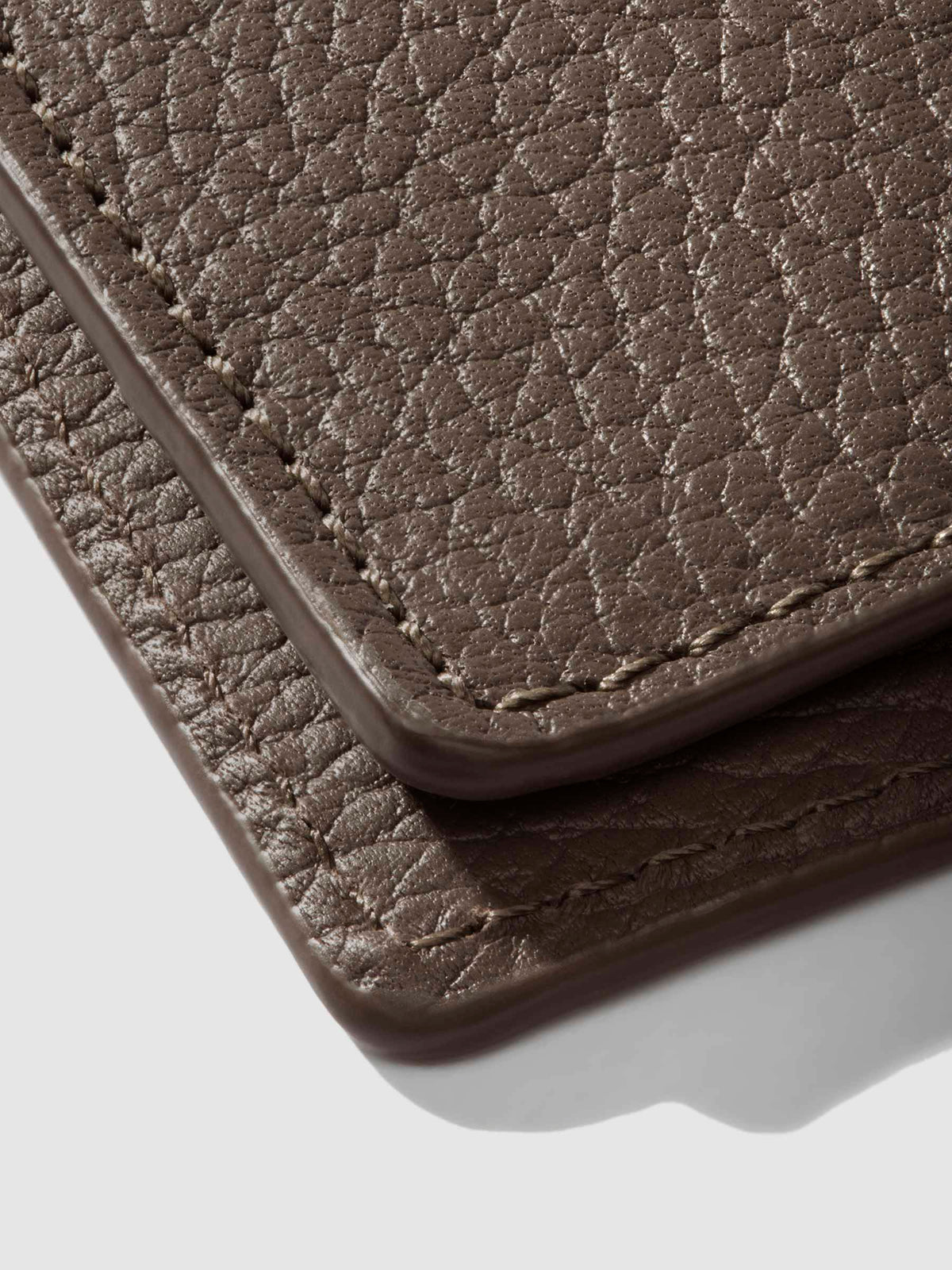 Closeup of Leon folio showing the stitching and glazing.