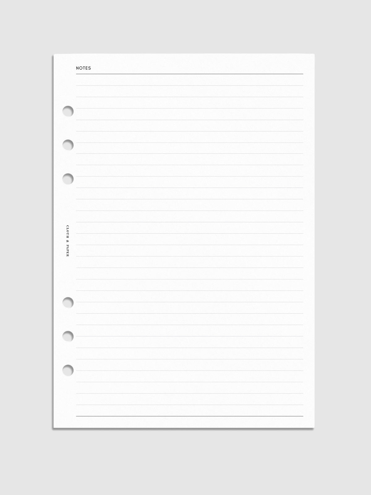 Lined Notes Planner Inserts. Digital mockup of insert in A5.
