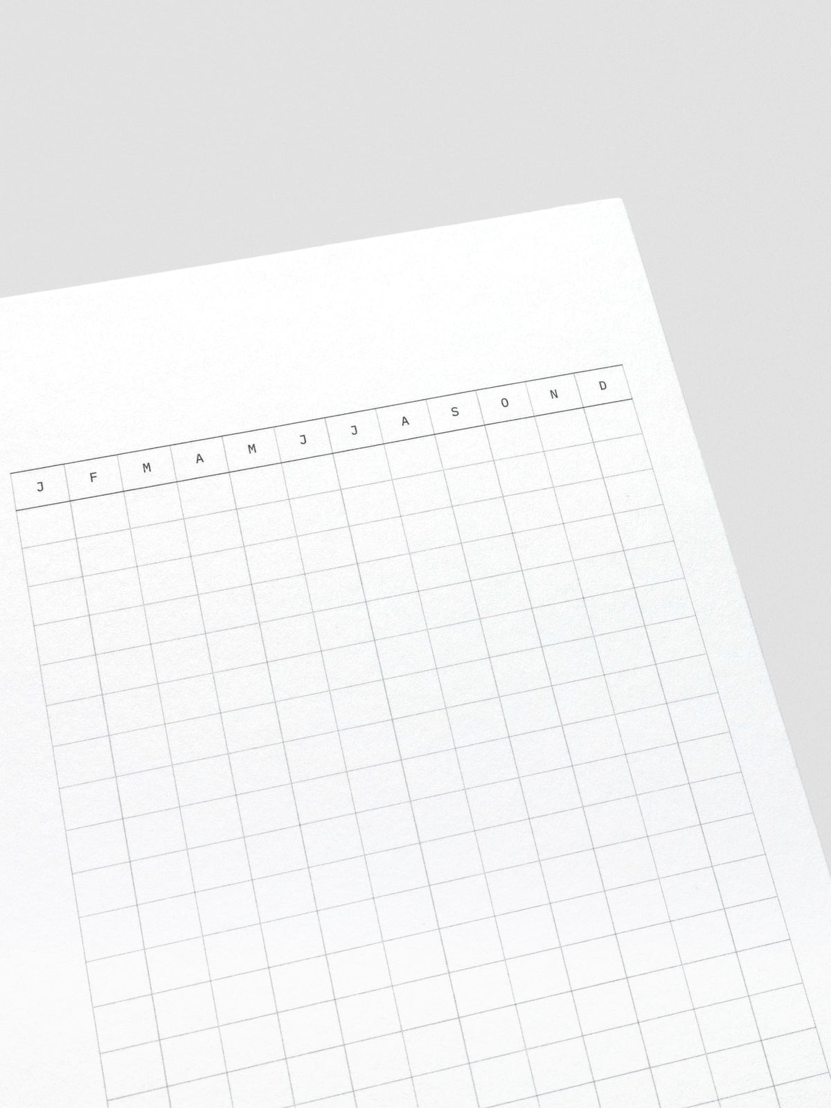 Close up of the Monthly Habit tracker section with header letters for each month of the year.