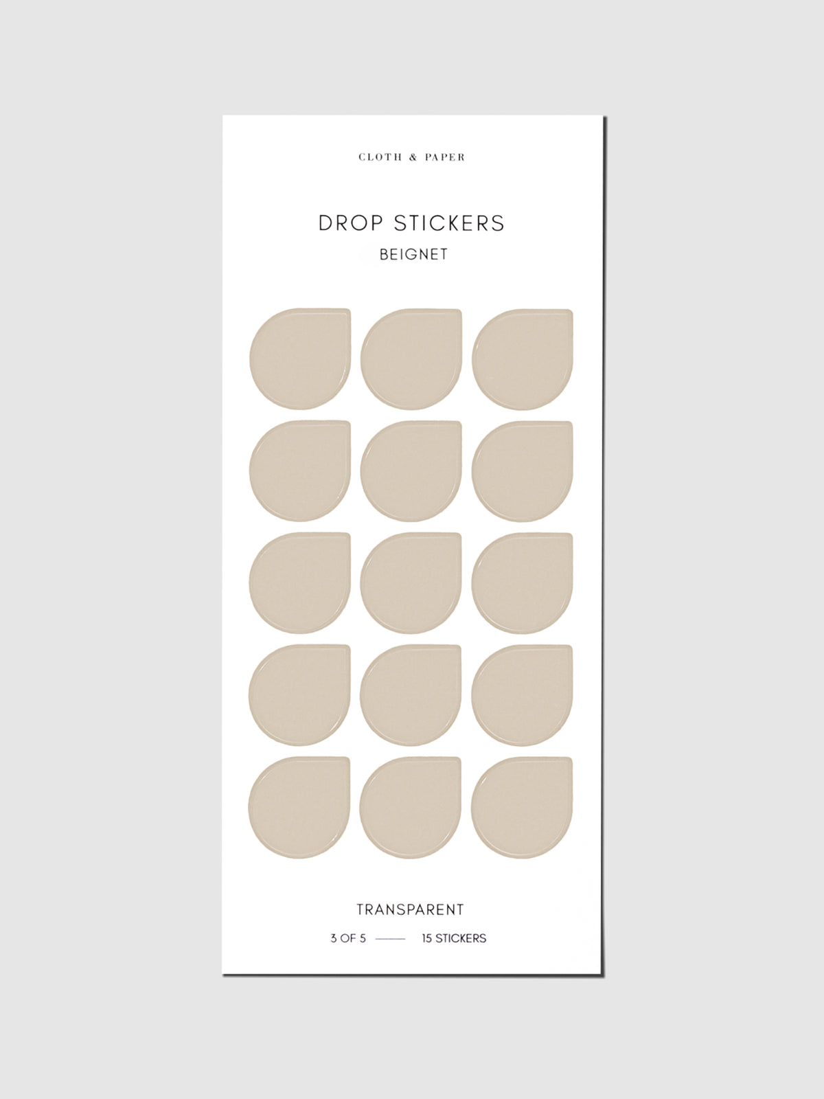 Sticker sheet displayed on a neutral background. Sticker size shown is large, color shown is Beignet.
