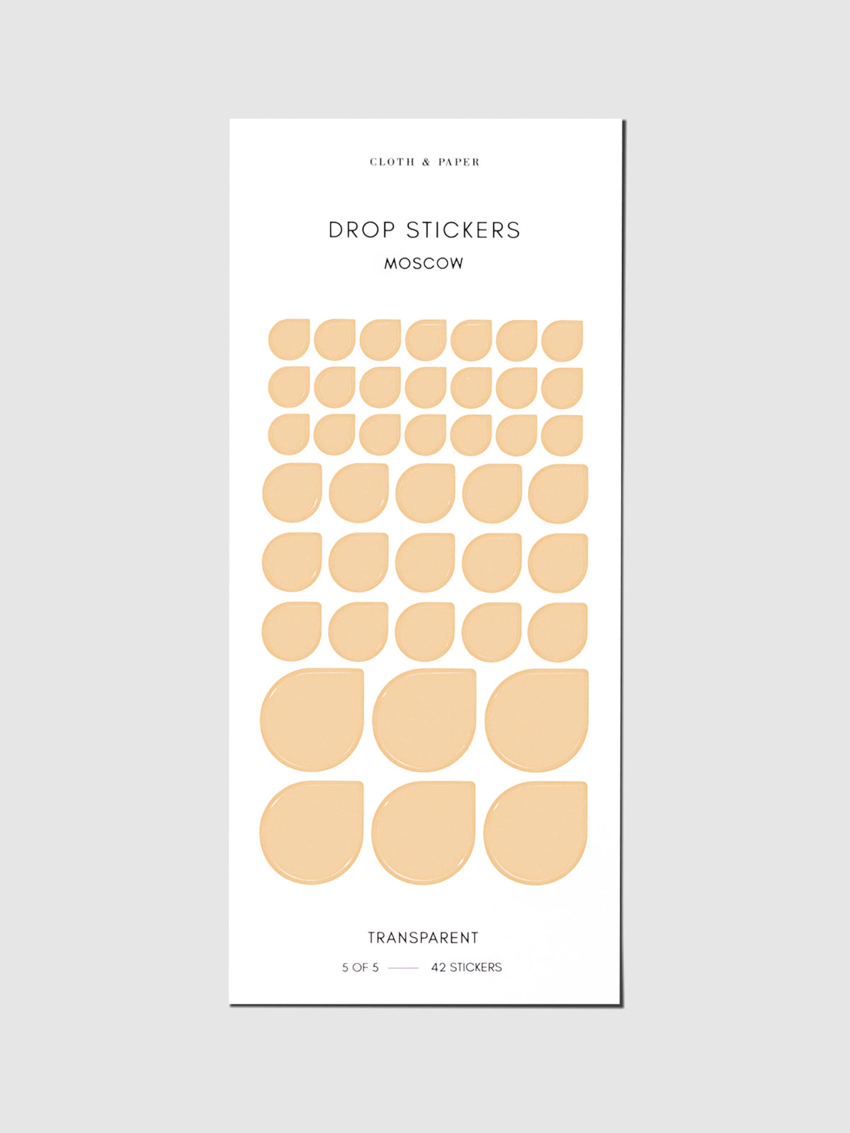 Sticker sheet displayed on a neutral background. Sticker sizes shown are mixed with small, medium, and large; color shown is Moscow.