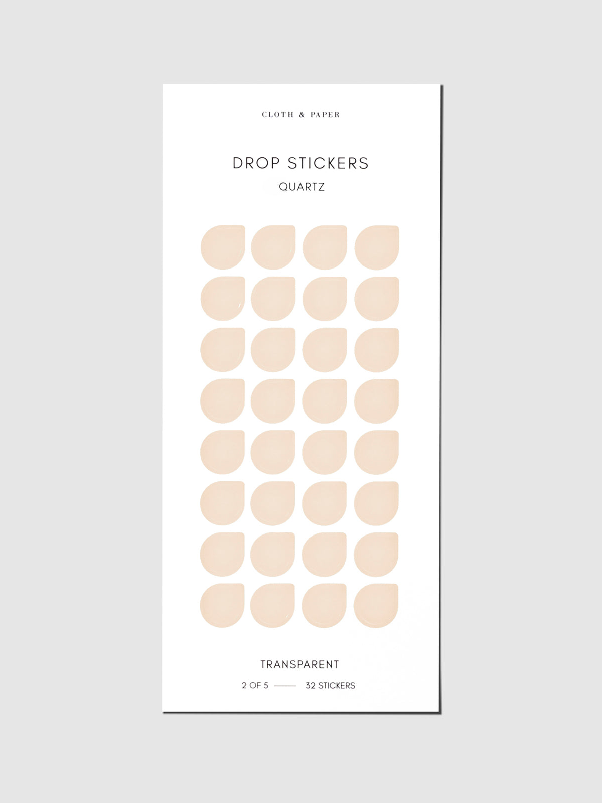 Sticker sheet displayed on a neutral background. Sticker size shown is medium, color shown is Quartz.