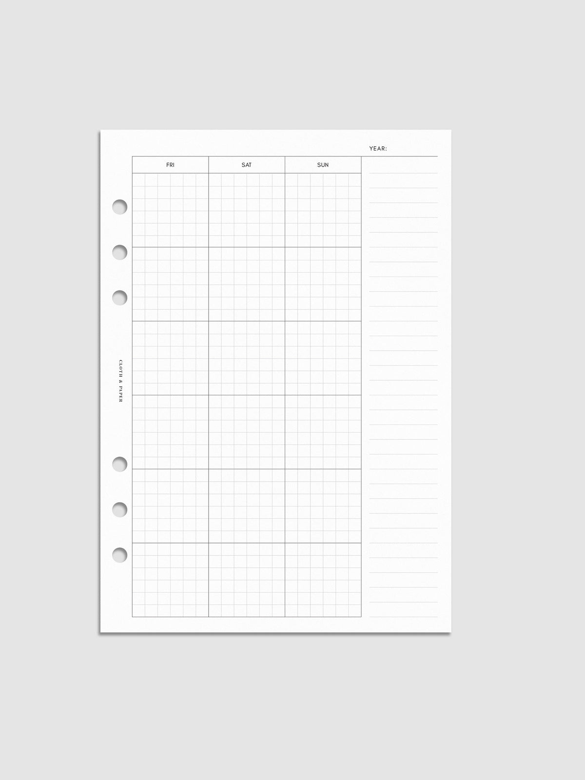 One page of Monthly Graph Planner Inserts in size A5 with graph note style calendar and a lined notes section.