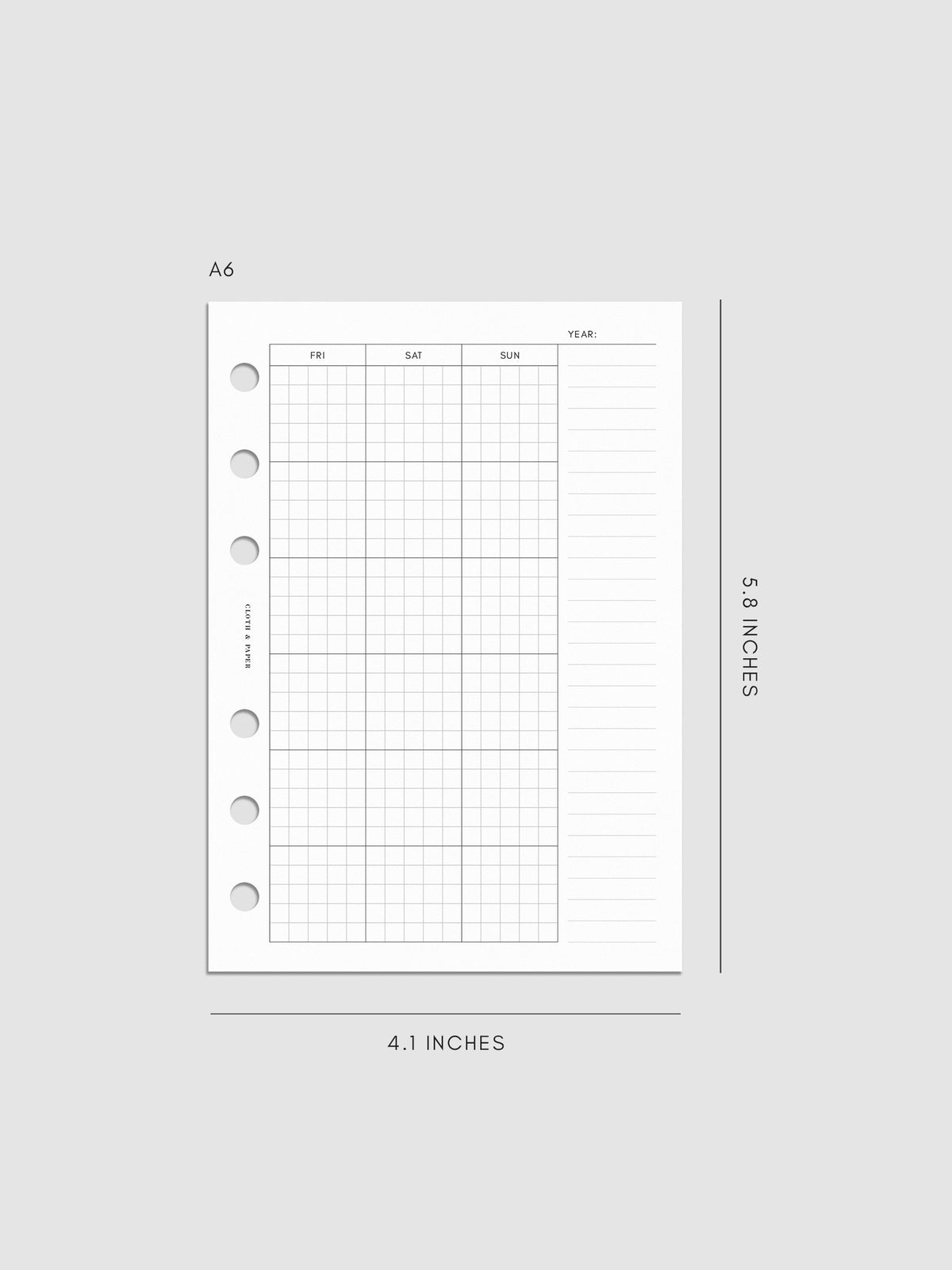 One page of Monthly Graph Planner Inserts in size A6 with graph note style calendar and a lined notes section.