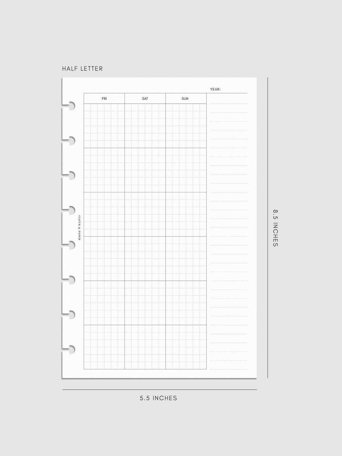 One page of Monthly Graph Planner Inserts in size Half Letter with graph note style calendar and a lined notes section.