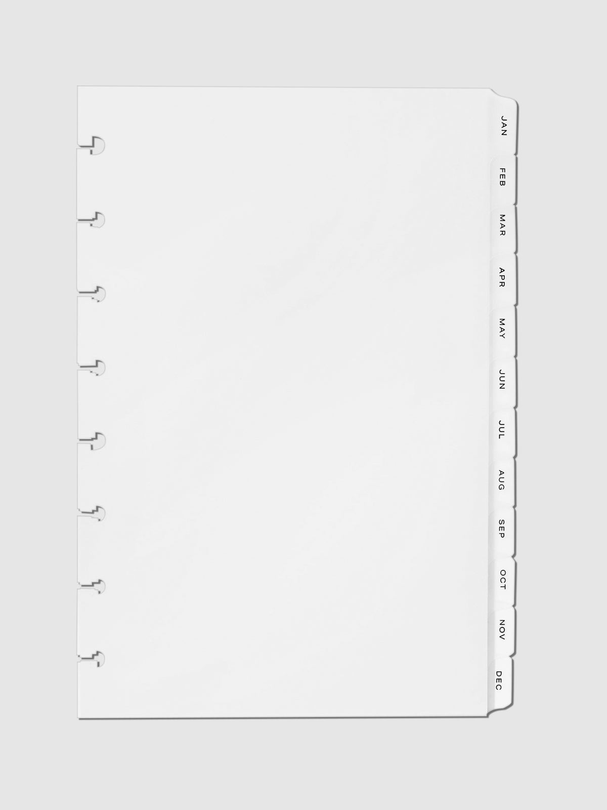 Monthly Side Tab Planner Dividers, Low Profile, Matte. Black foil tabs displayed on a neutral background.