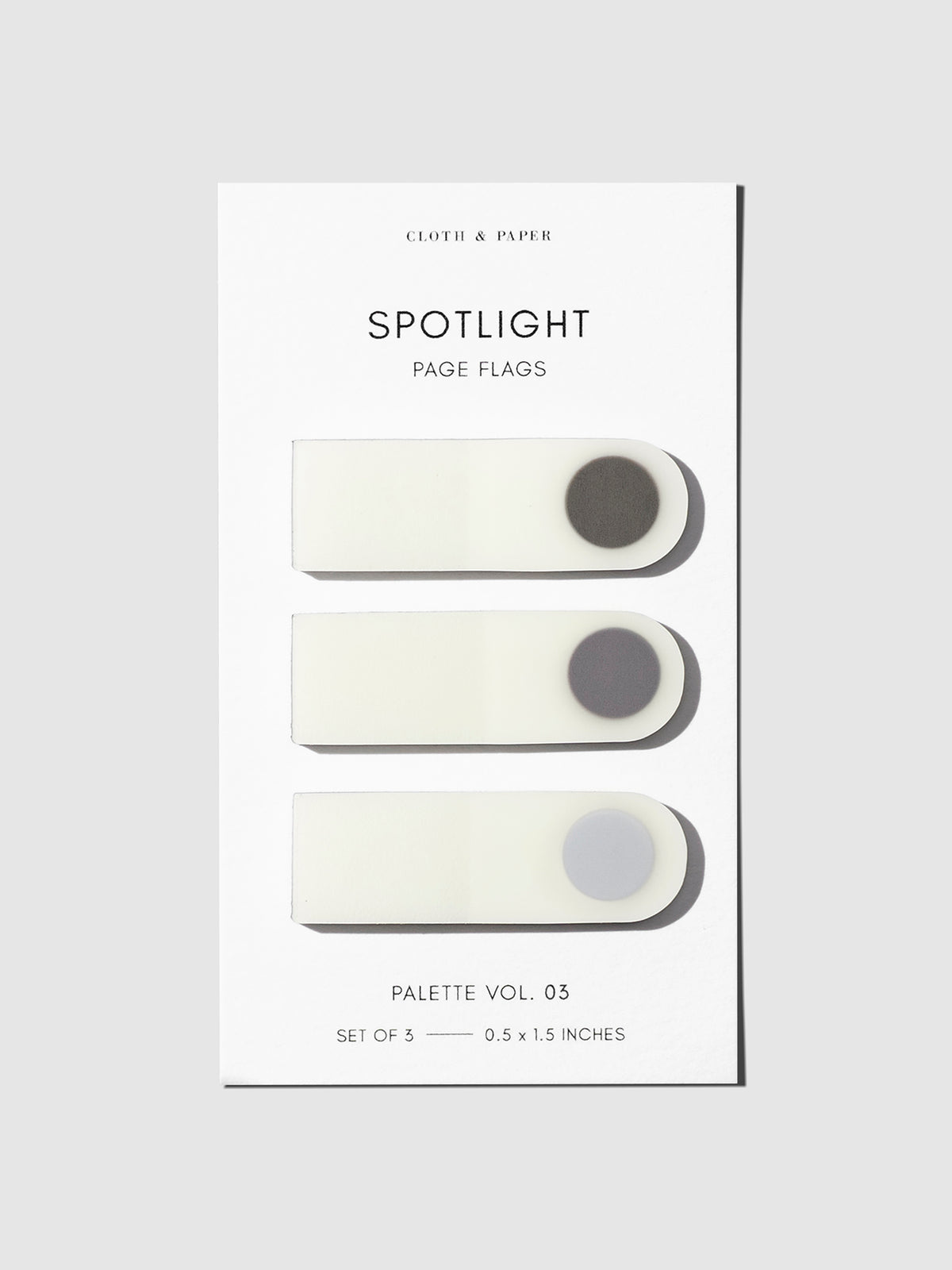 Set of spotlight page flags against a neutral background. Palette shown is Vol 03.