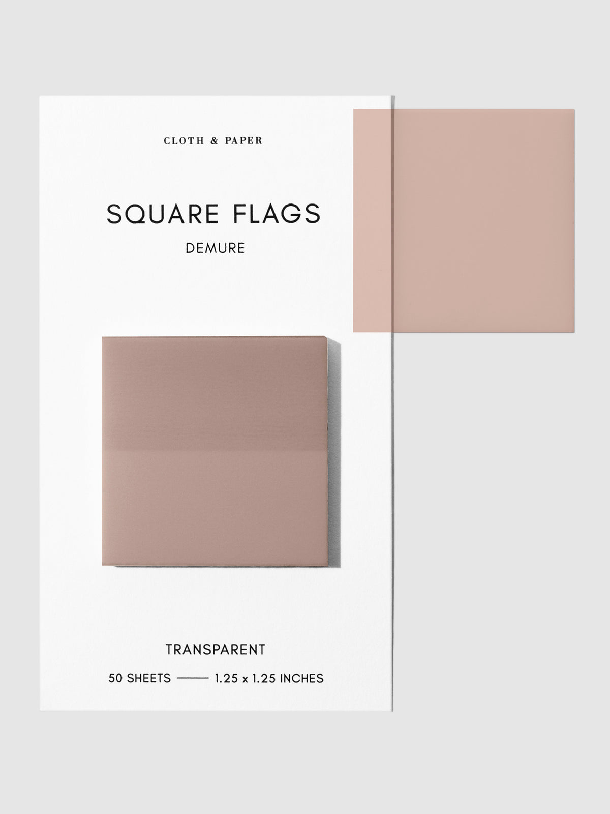 Square Page flag on their backing with one flag removed and attached to the backing to show its transparency. Color shown is Dusk.