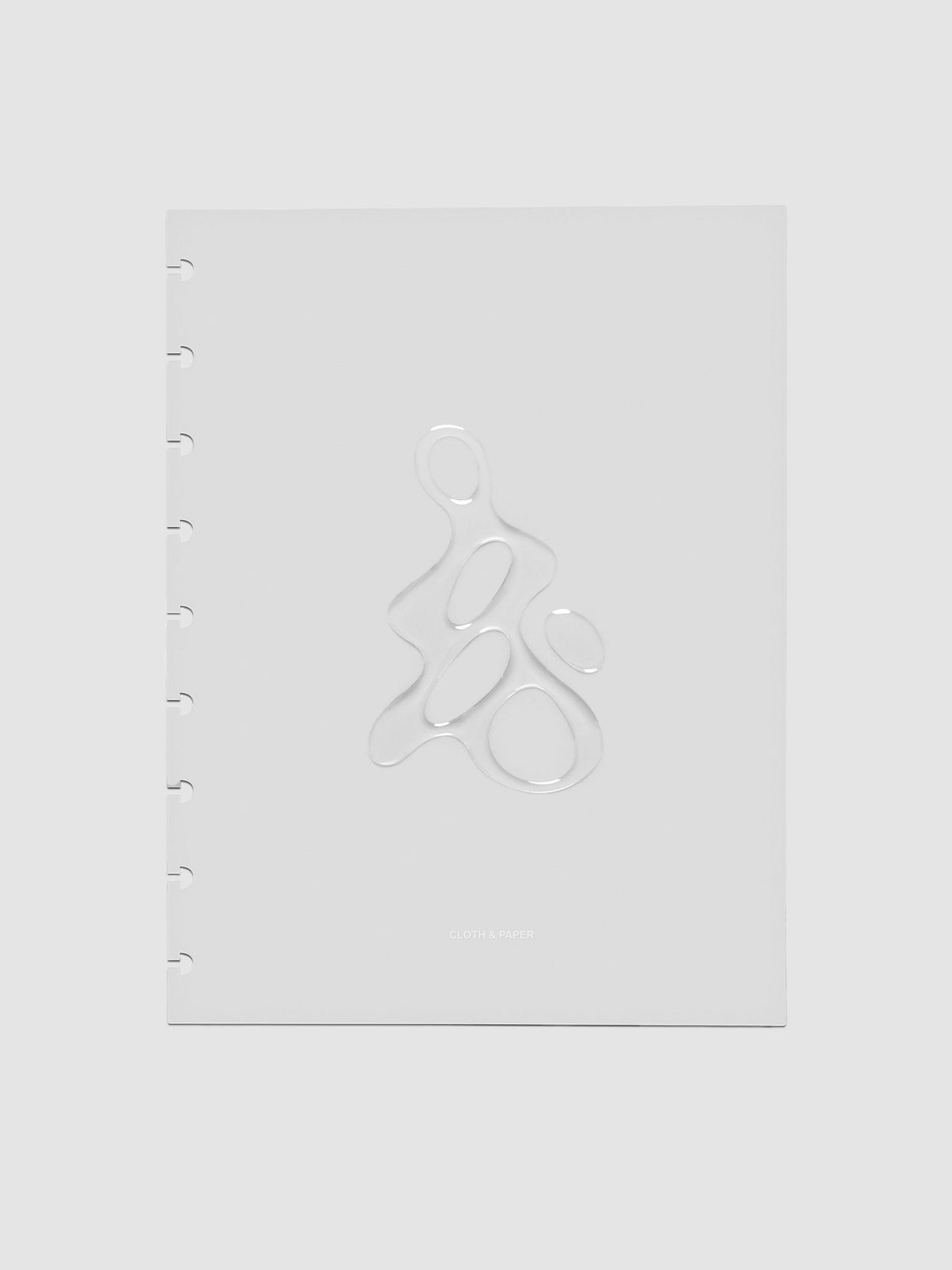 Light grey, semi-transparent, and glossy plastic planner dashboard with organic raised shape design in size HP Classic on a neutral background.