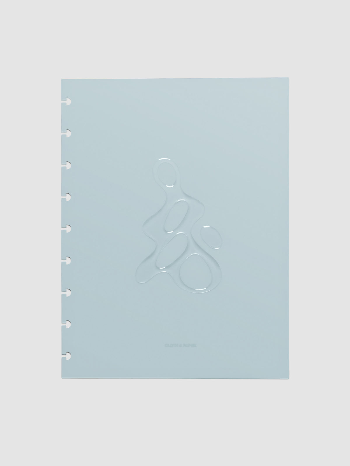 Light blue, semi-transparent, and glossy plastic planner dashboard with organic raised shape design in size HP Classic on a neutral background.