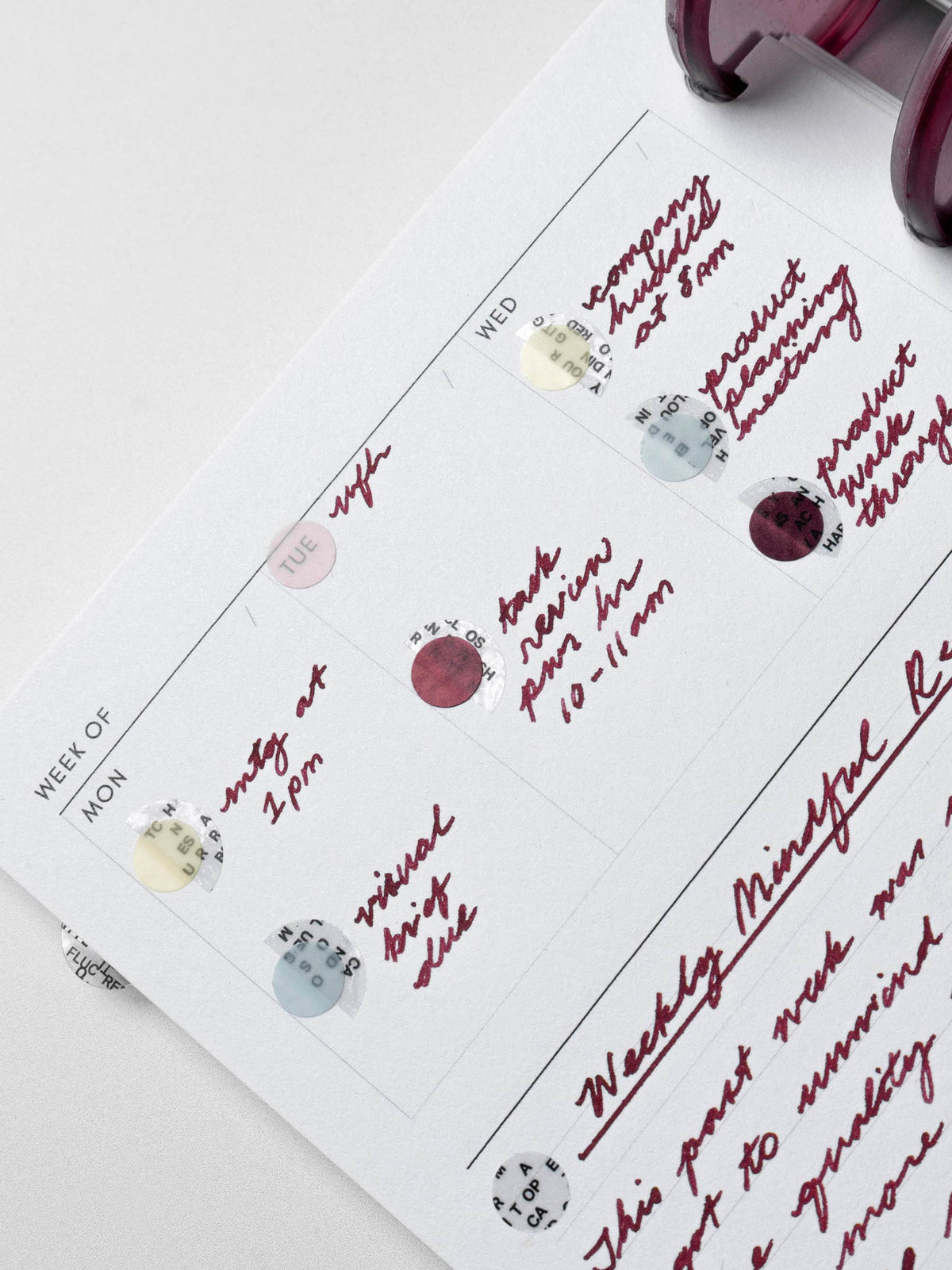 A close up image of a planner spread using Dot Stickers | Small | Vol. 3 in combination with other products.