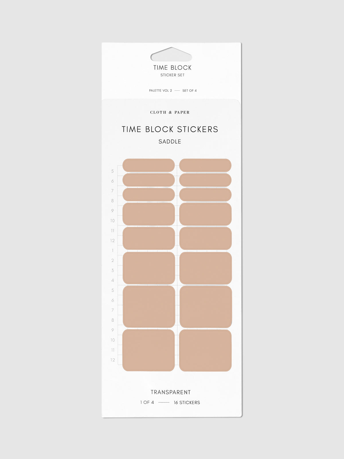 Saddle orange time block stickers displayed on a neutral background.