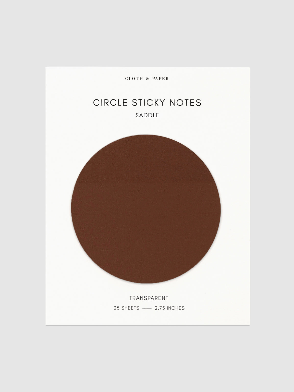 Transparent Circle Sticky Notes displayed on a neutral backround. Color shown is Saddle.