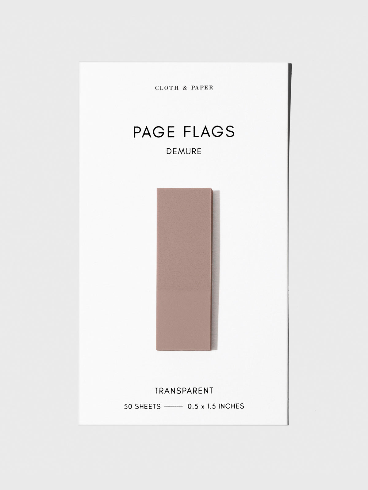 Page flag displayed on a neutral background. Color pictured is Demure.