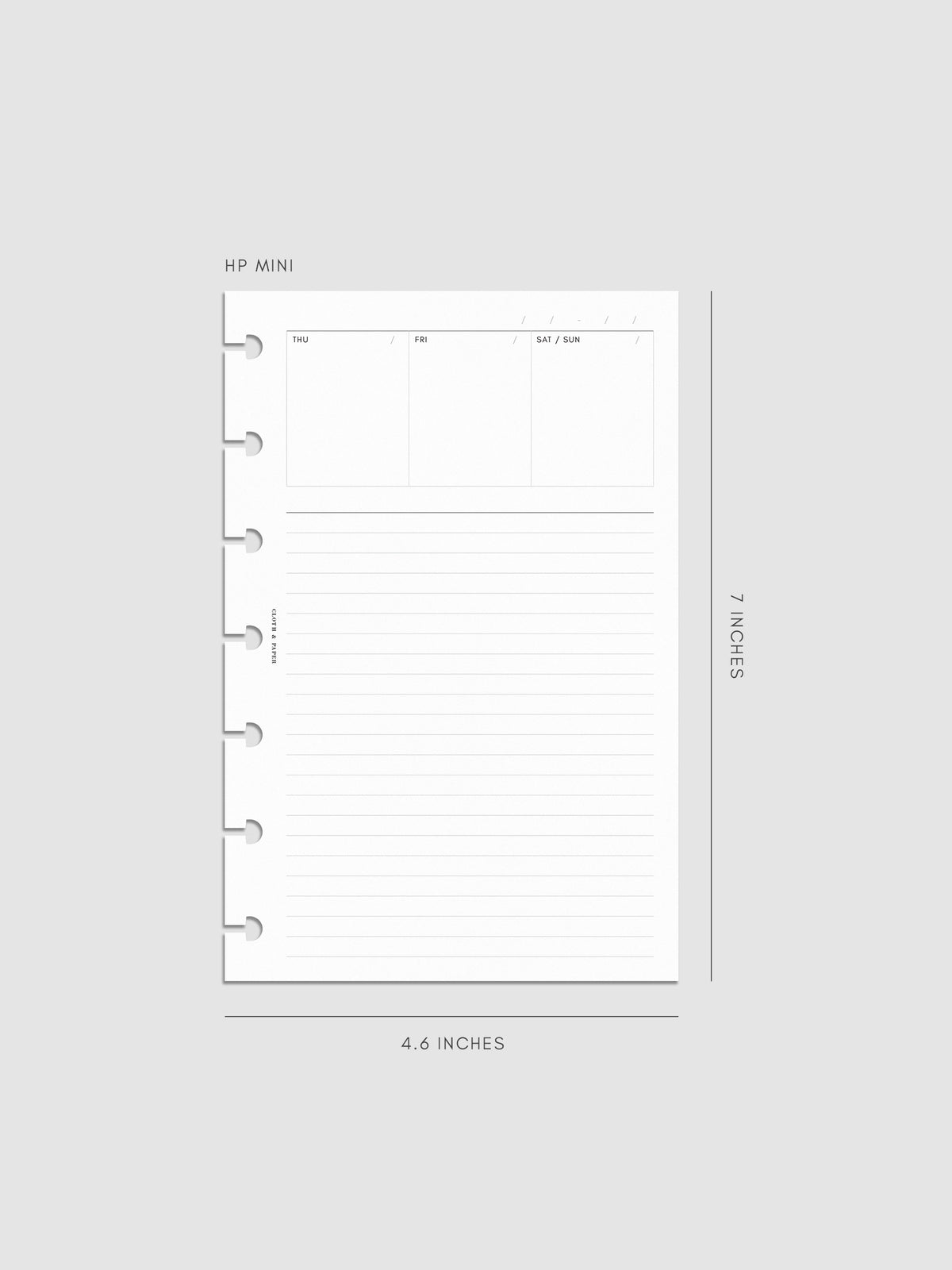 Undated Weekly Notes Planner Inserts in size HP Mini
