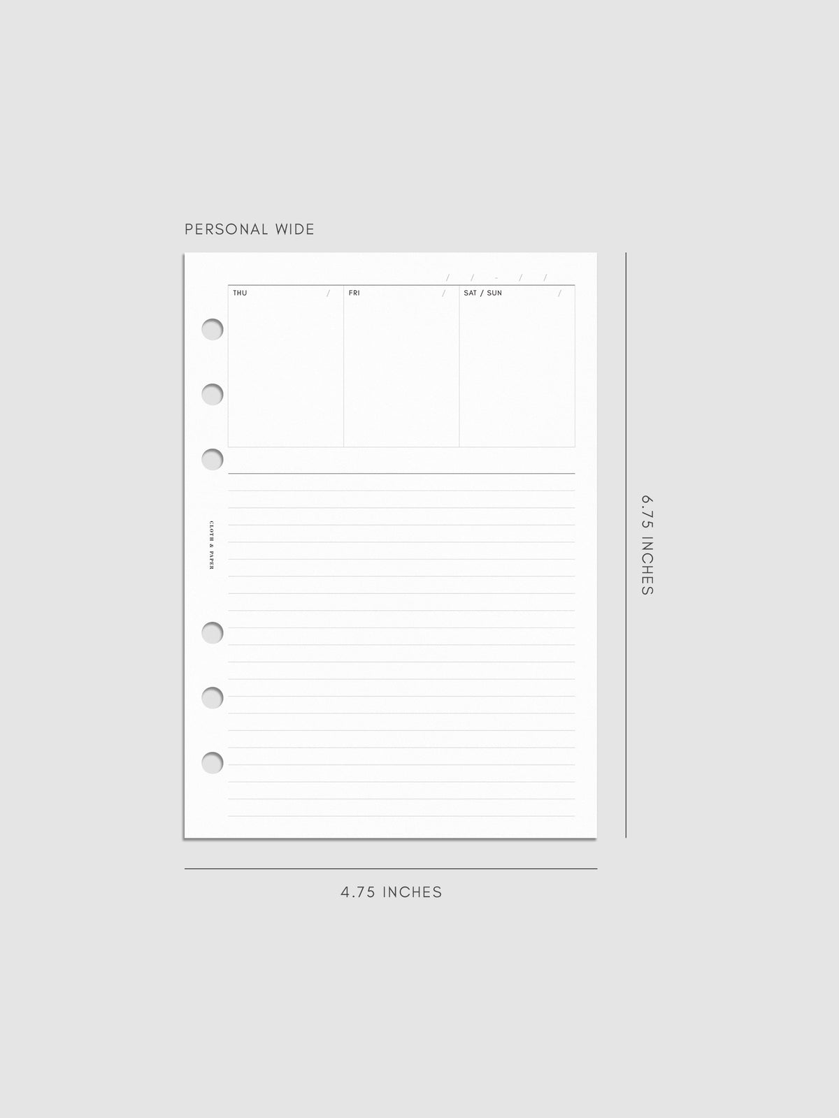 Undated Weekly Notes Planner Inserts in size Personal Wide