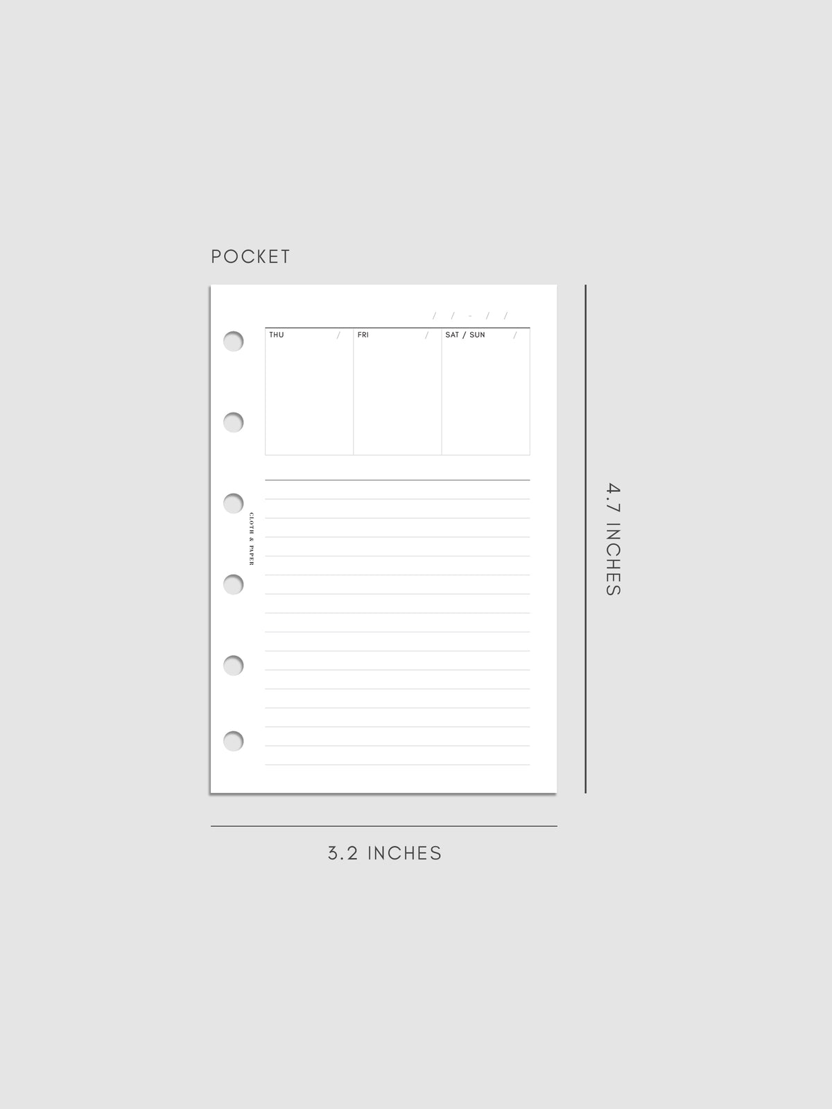 Undated Weekly Notes Planner Inserts in size Pocket