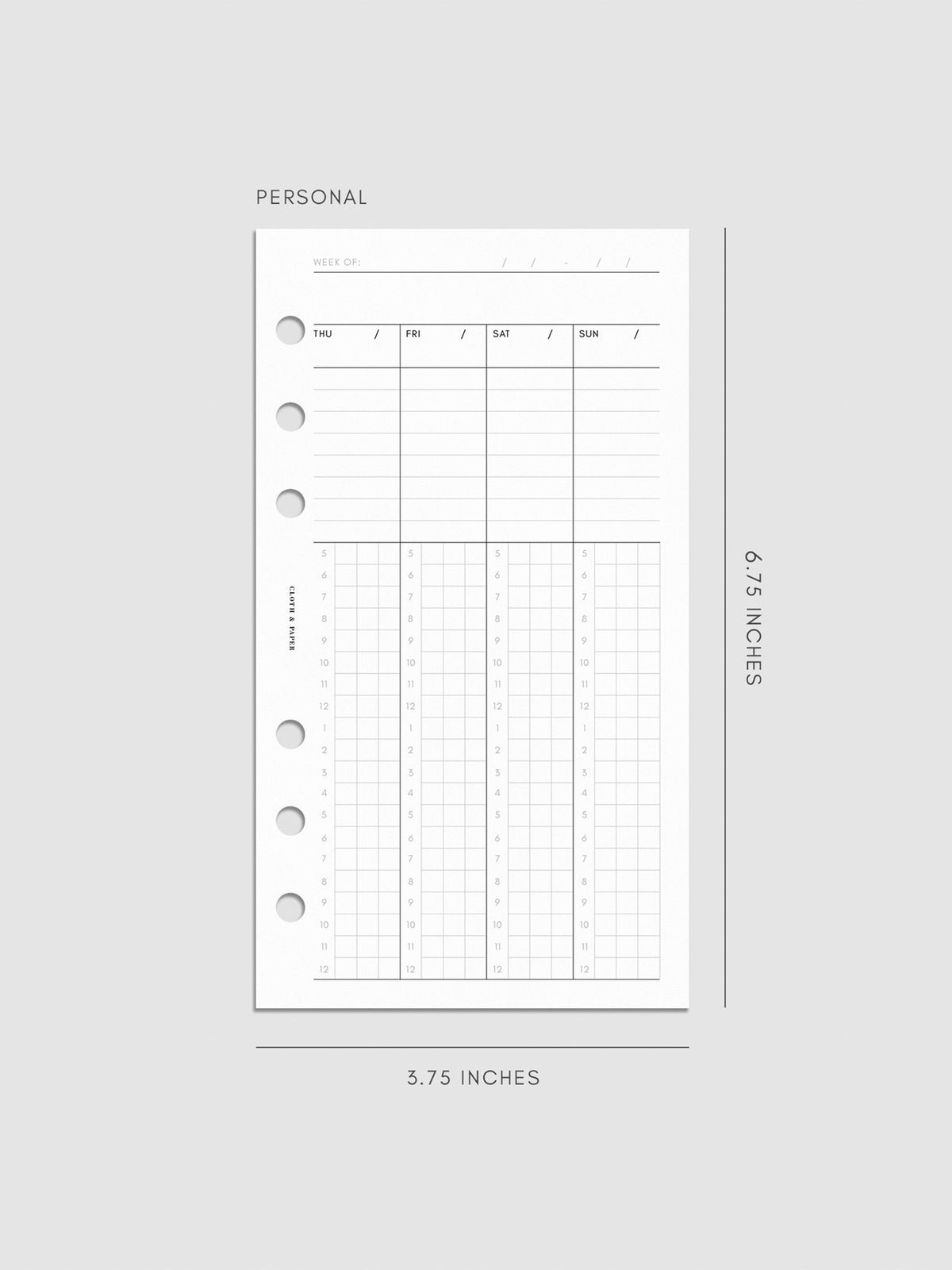Digital mockup of insert in Personal sizing.