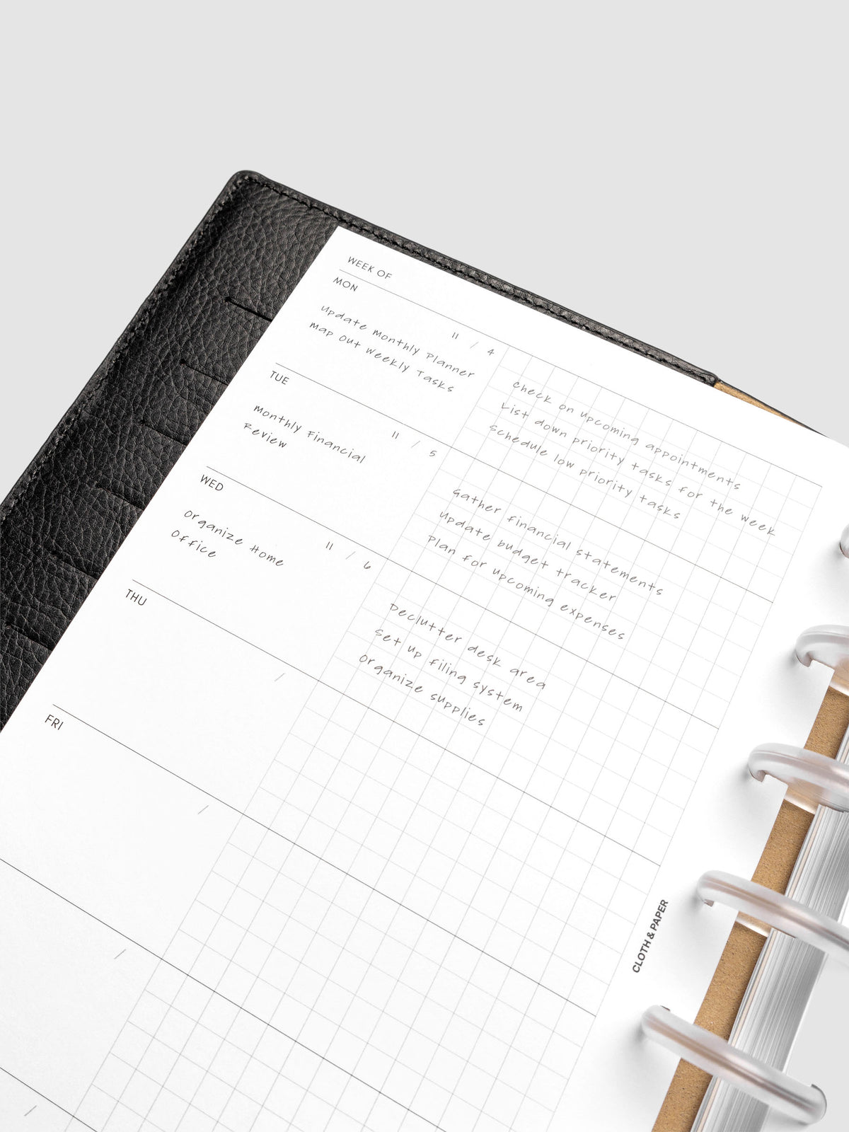 Detailed view of the demo page for the weekly layout page.