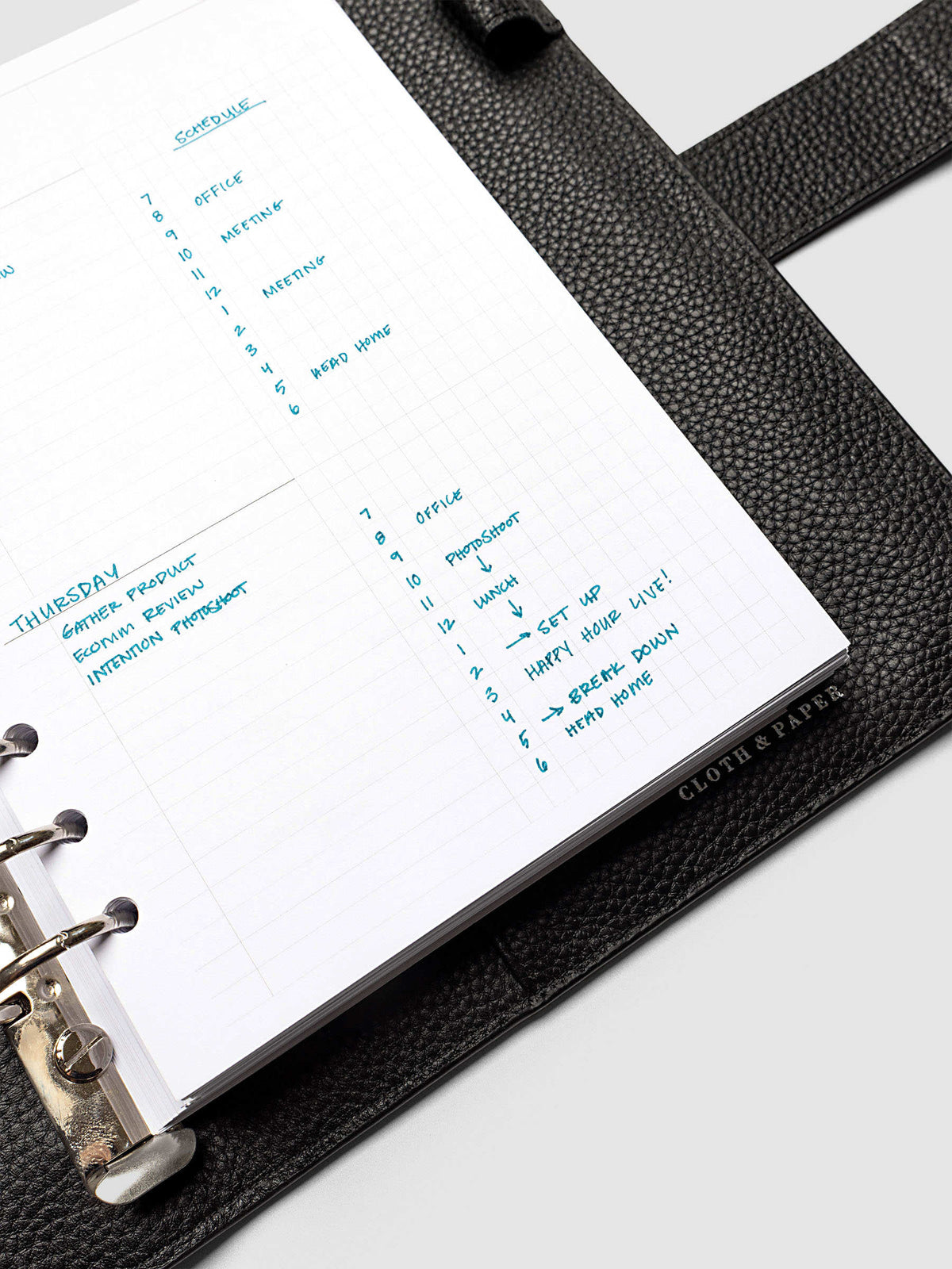 Daily Workflow Planner Inserts, A5 6-Ring Punch, close-up of the bottom of the right page showing handwritten notes in the graph section