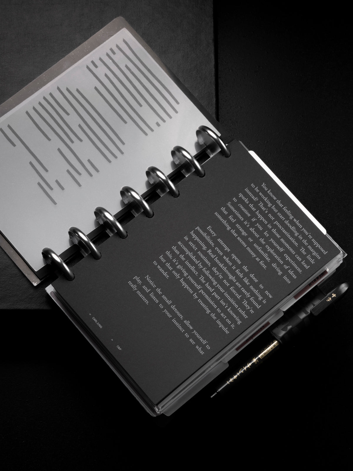 Black and white planner dashboard shown in size HP Mini 7-Disc Punch