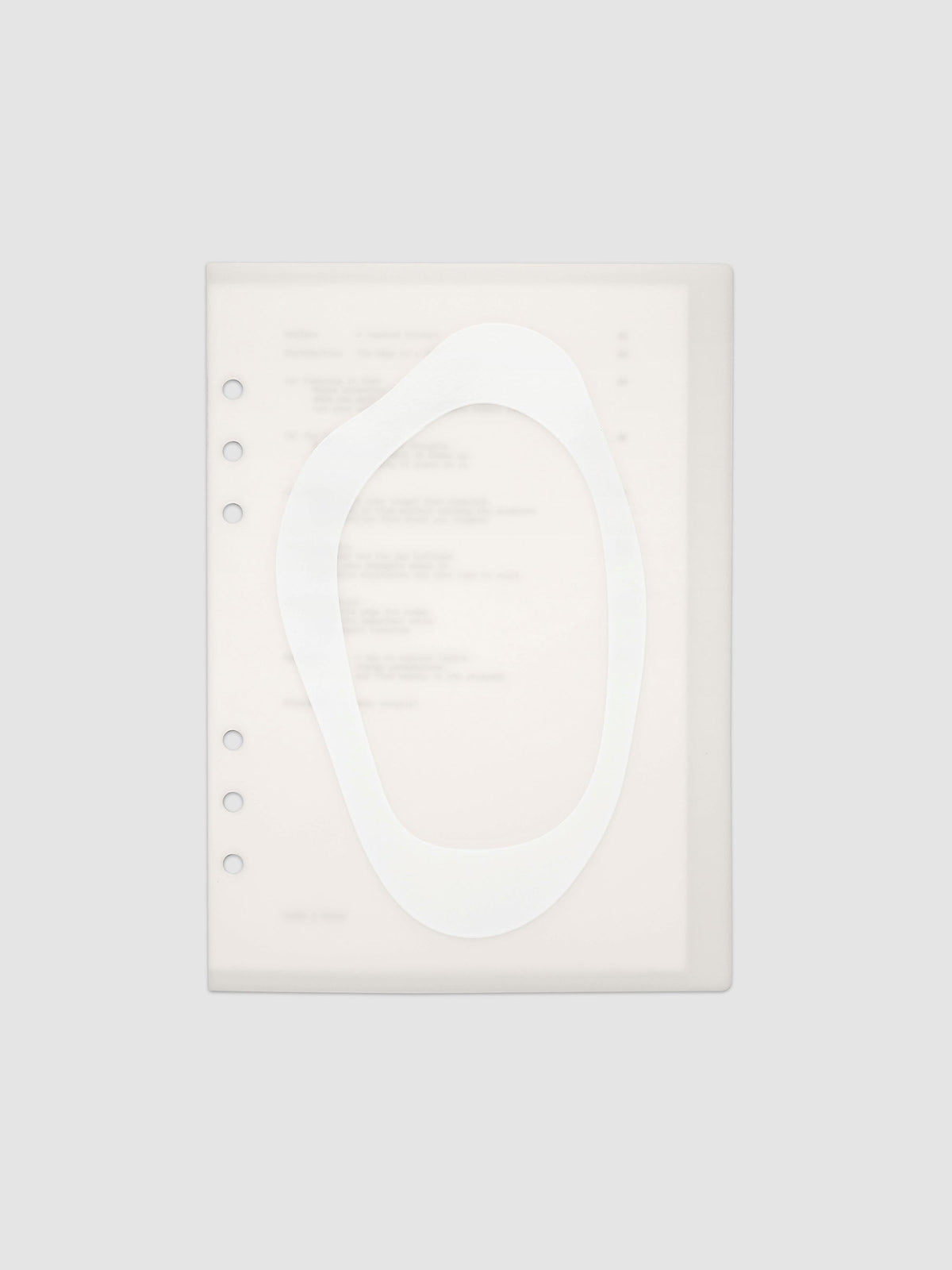 Continuation Planner Cover + Dashboard Set in A5 6-Ring Punch. Milky white frosted plastic cover with a spot gloss organic shape over a black-printed paper dashboard. Image 1 of 5.