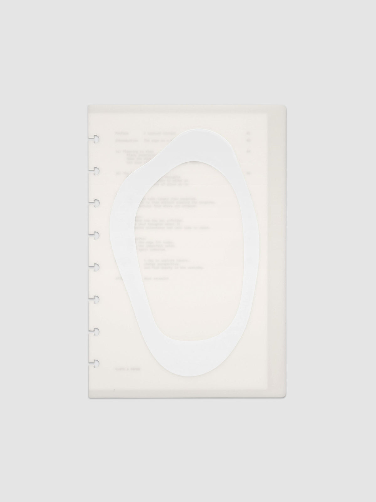 Continuation Planner Cover + Dashboard Set in Half Letter 8-Disc Punch. Milky white frosted plastic cover with a spot gloss organic shape over a black-printed paper dashboard. Image 1 of 6.