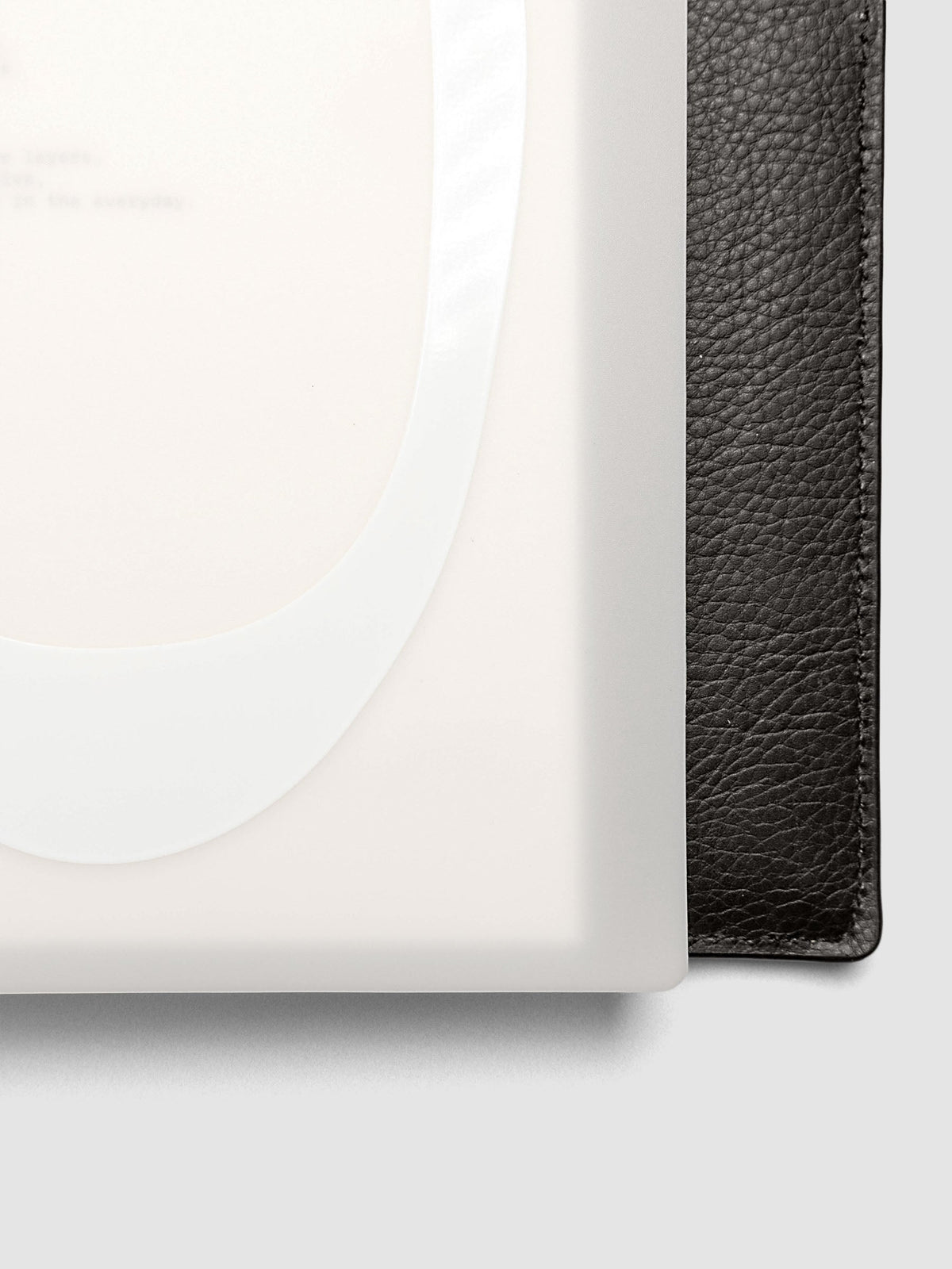 Continuation Planner Cover + Dashboard Set in Half Letter 8-Disc Punch. Milky white frosted plastic cover with a spot gloss organic shape over a black-printed paper dashboard. Image 6 of 6.