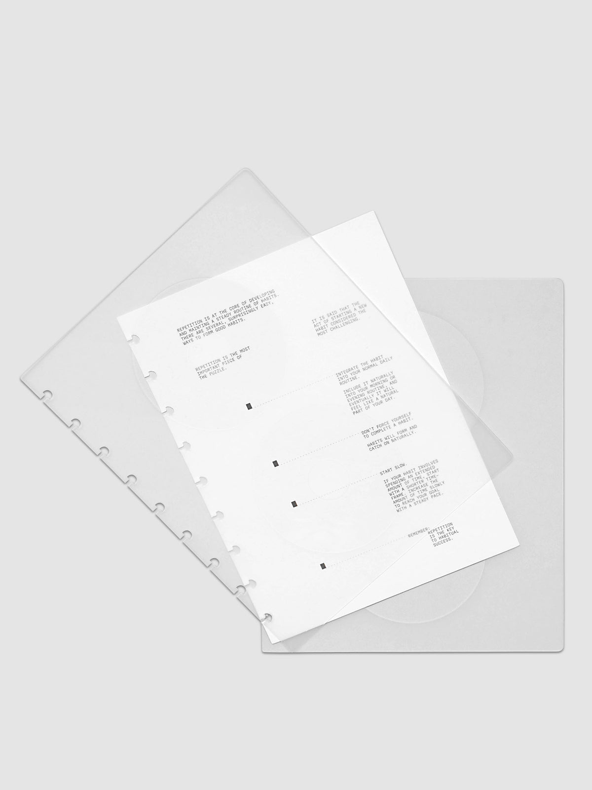On Repeat Planner Cover + Dashboard Set  shown fanned out in size HP Classic, pre-punched for discbound notebooks and planners.